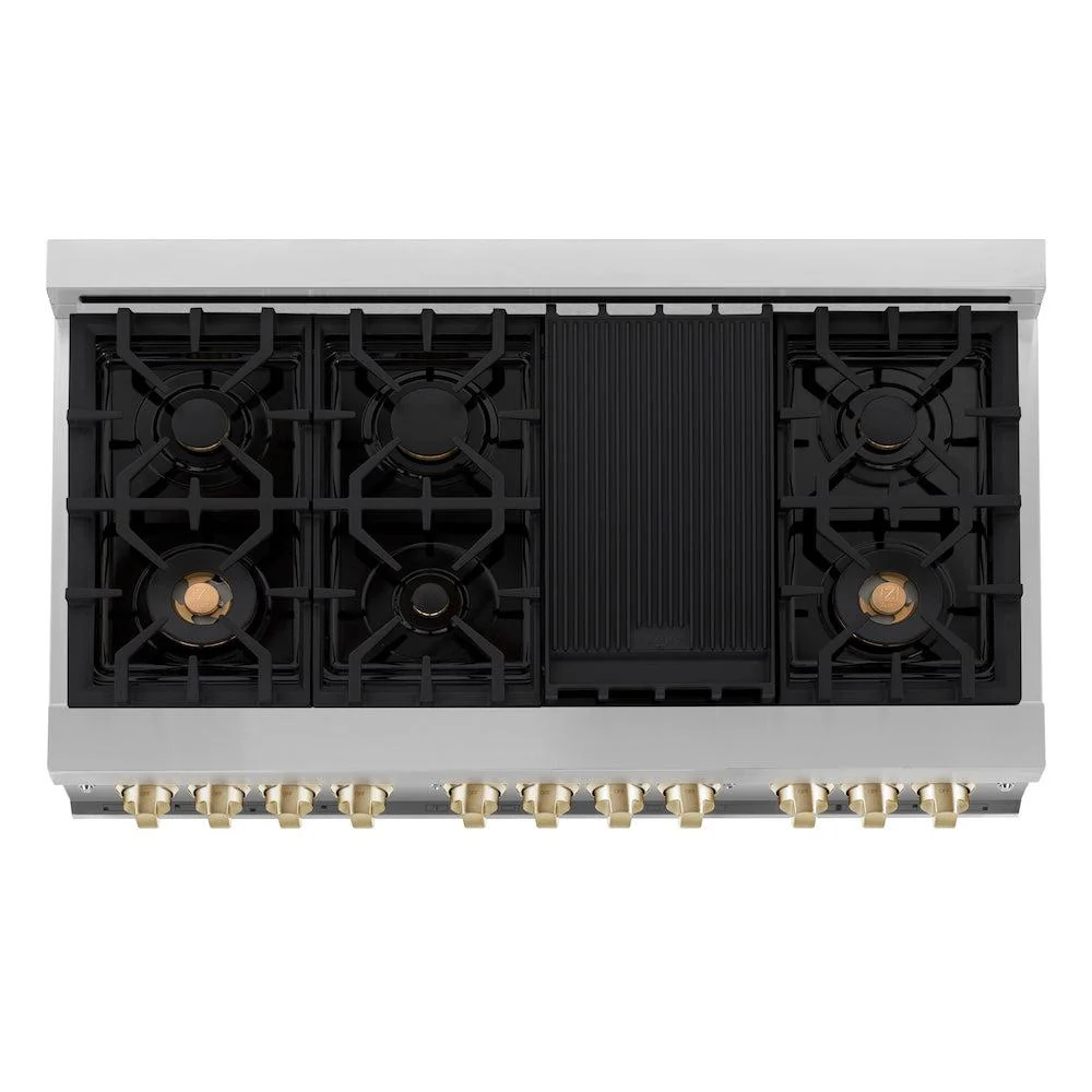 ZLINE Autograph Edition 48 in. 6.0 cu. ft. Legacy Dual Fuel Range with 7 Burner Gas Cooktop and 2 Electric Ovens (RAZ-BLM-48-G) - Image 5