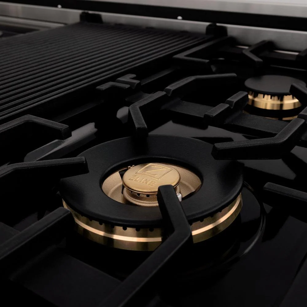 ZLINE Autograph Edition 48 in. 6.0 cu. ft. Legacy Dual Fuel Range with 7 Burner Gas Cooktop and 2 Electric Ovens (RAZ-BLM-48-G) - Image 8