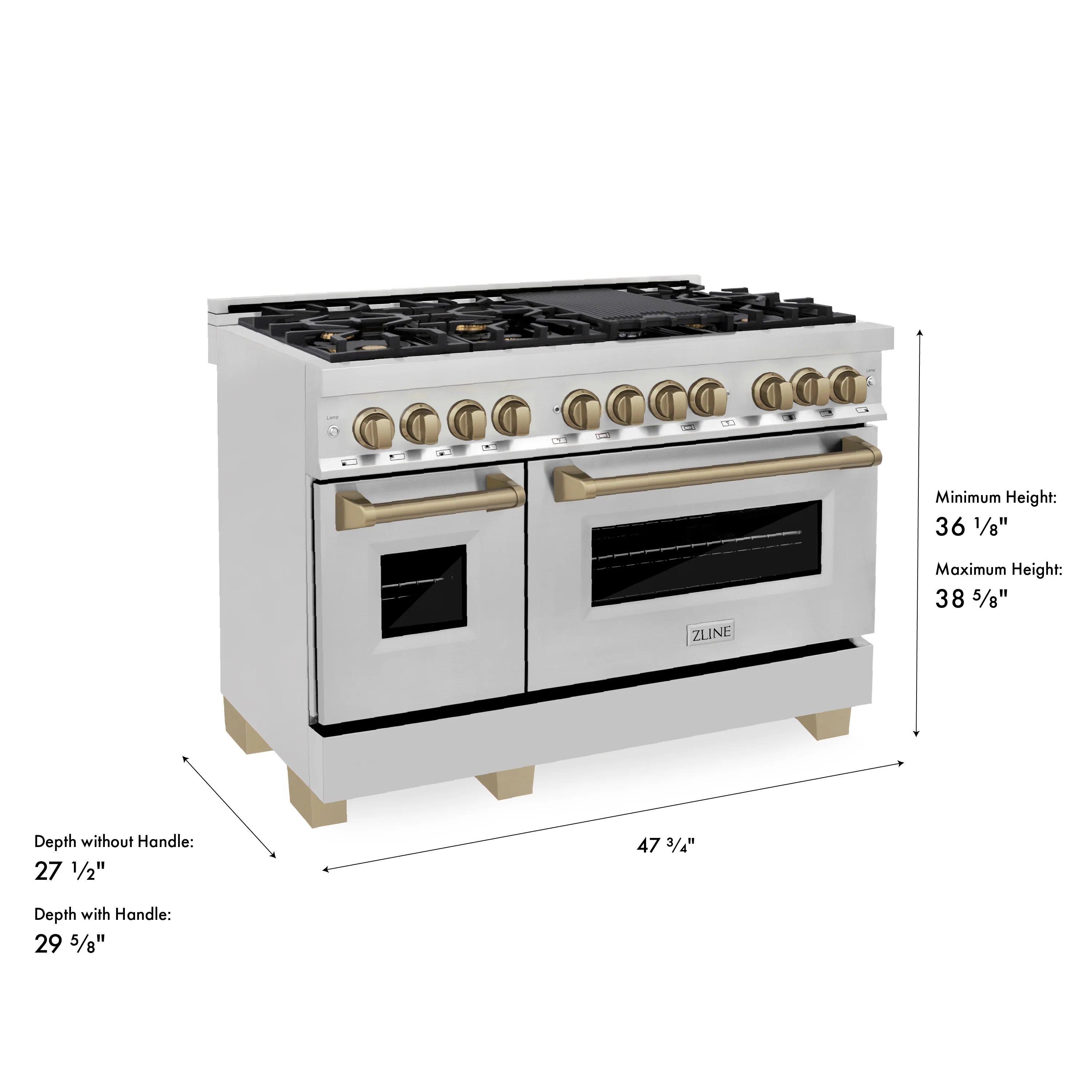 ZLINE Autograph Edition 48 in. 6.0 cu. ft. Legacy Dual Fuel Range with 7 Burner Gas Cooktop and 2 Electric Ovens in Stainless Steel and Champagne Bronze Accents (RAZ-48-CB) - Image 27