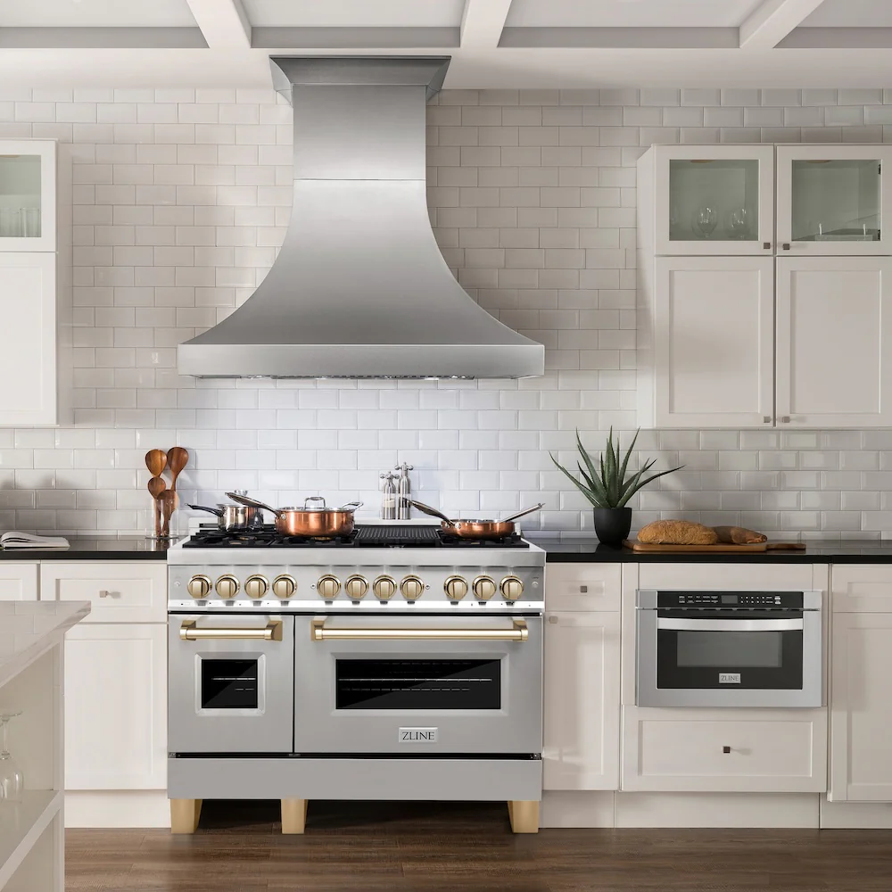 ZLINE Autograph Edition 48 in. 6.0 cu. ft. Legacy Dual Fuel Range with 7 Burner Gas Cooktop and 2 Electric Ovens in Stainless Steel and Polished Gold Accents (RAZ-48-G) - Image 17