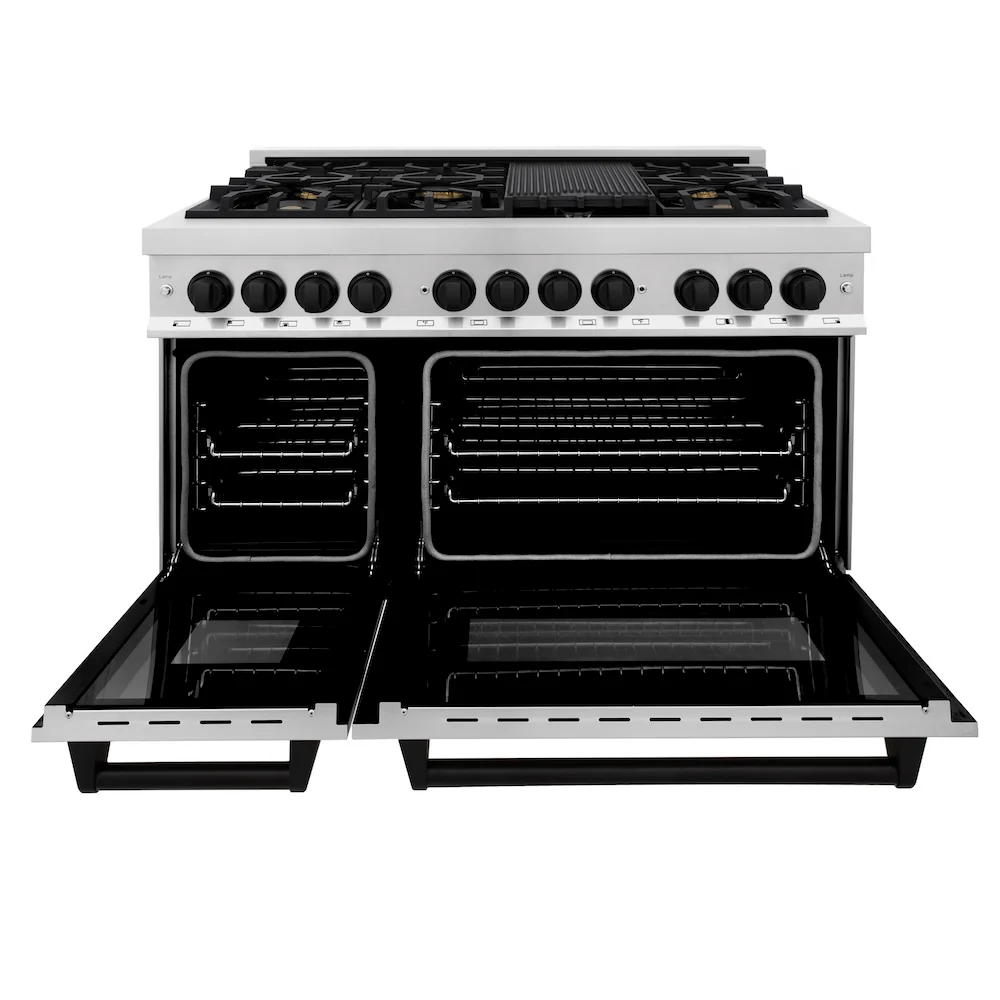 ZLINE Autograph Edition 48 in. 6.0 cu. ft. Legacy Dual Fuel Range with 7 Burner Gas Cooktop and 2 Electric Ovens in Stainless Steel and Matte Black Accents (RAZ-48-MB) - Image 4