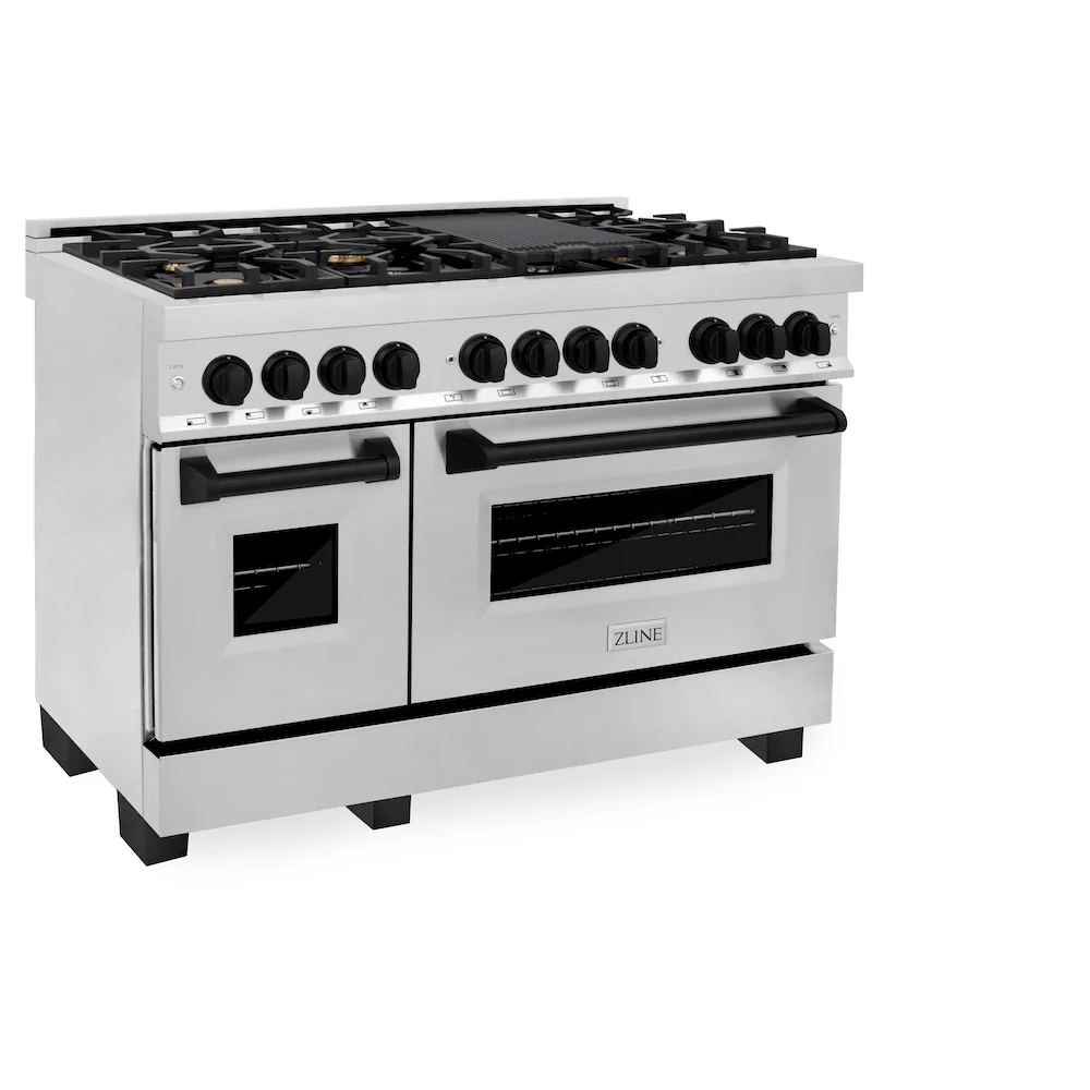 ZLINE Autograph Edition 48 in. 6.0 cu. ft. Legacy Dual Fuel Range with 7 Burner Gas Cooktop and 2 Electric Ovens in Stainless Steel and Matte Black Accents (RAZ-48-MB) - Image 6