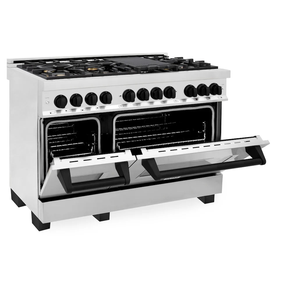 ZLINE Autograph Edition 48 in. 6.0 cu. ft. Legacy Dual Fuel Range with 7 Burner Gas Cooktop and 2 Electric Ovens in Stainless Steel and Matte Black Accents (RAZ-48-MB) - Image 7