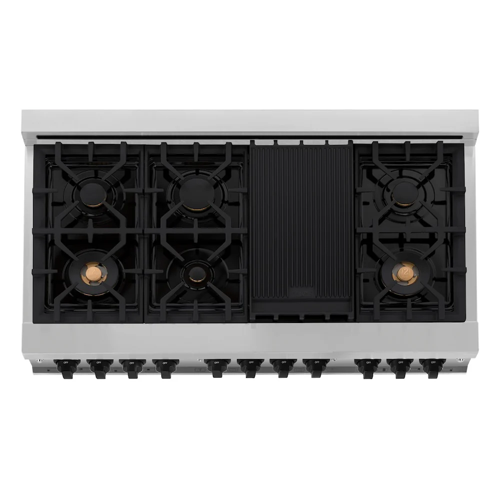 ZLINE Autograph Edition 48 in. 6.0 cu. ft. Legacy Dual Fuel Range with 7 Burner Gas Cooktop and 2 Electric Ovens in Stainless Steel and Matte Black Accents (RAZ-48-MB) - Image 9