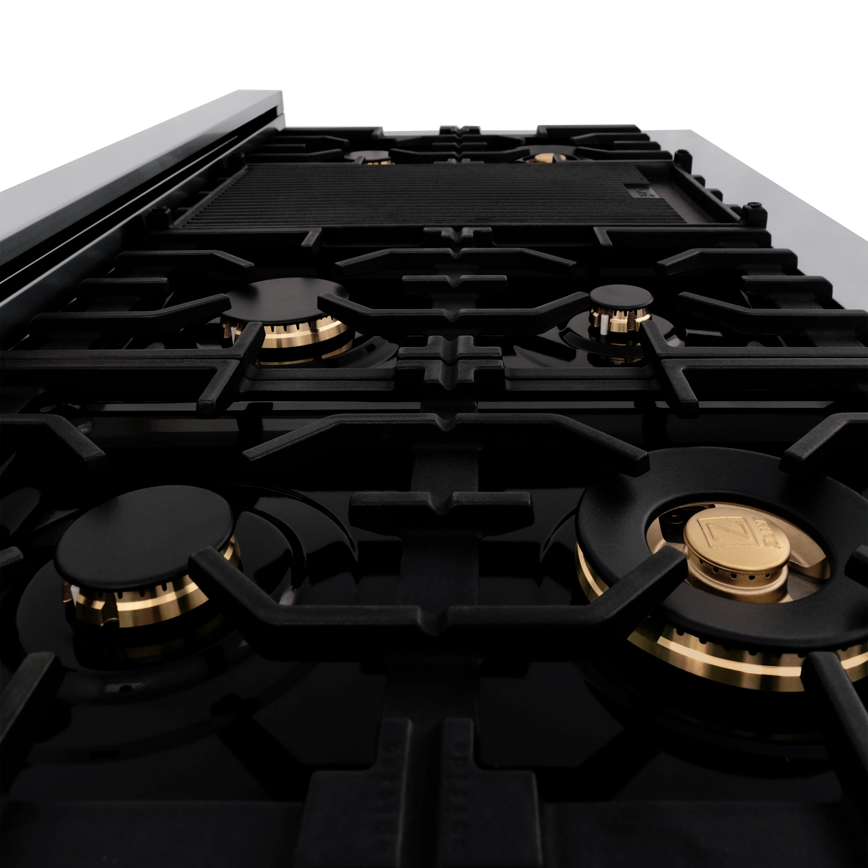 ZLINE Autograph Edition 48 in. 6.0 cu. ft. Legacy Dual Fuel Range with 7 Burner Gas Cooktop and 2 Electric Ovens in Stainless Steel with White Matte Doors and Polished Gold Accents (RAZ-WM-48-G) - Image 9