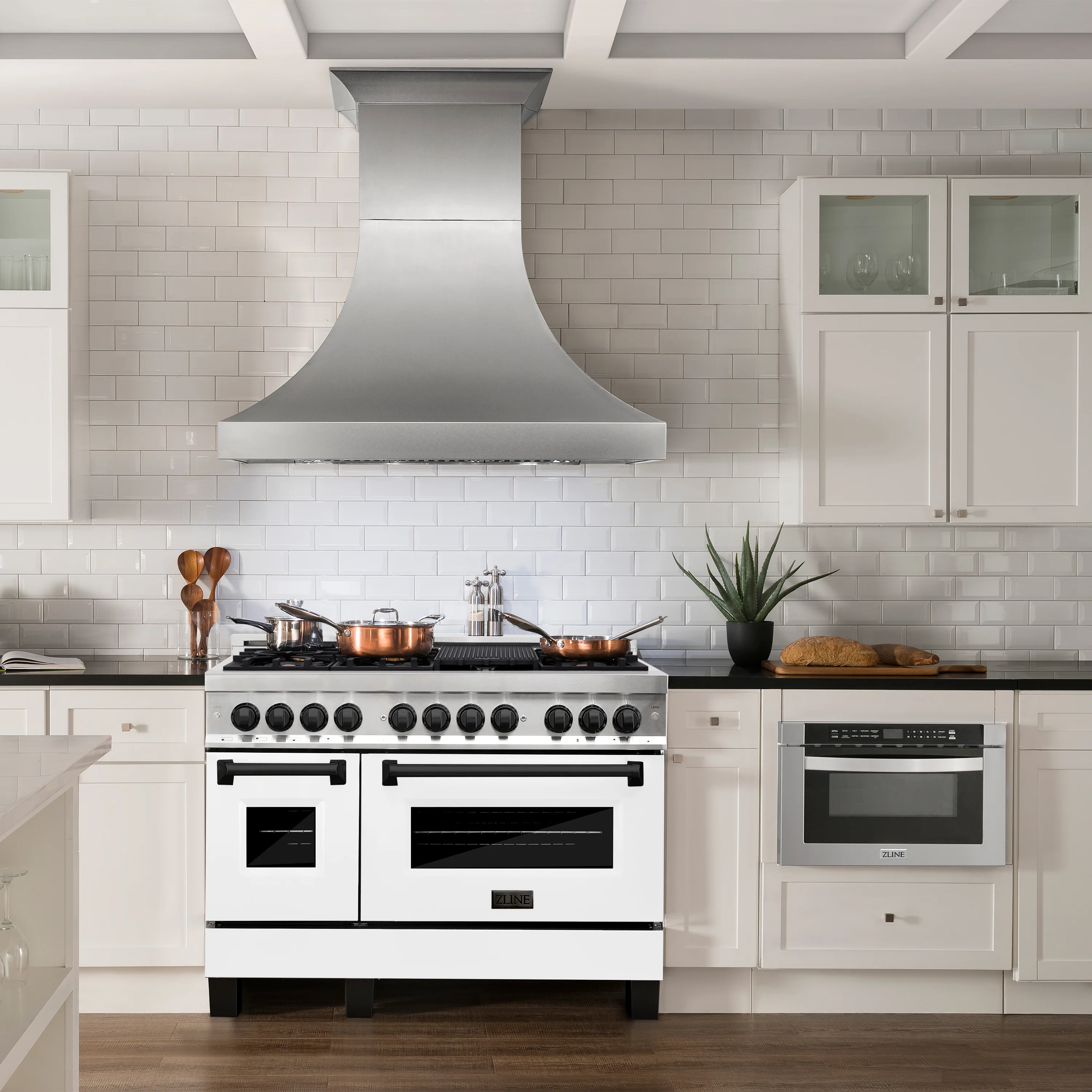 ZLINE Autograph Edition 48 in. 6.0 cu. ft. Legacy Dual Fuel Range with 7 Burner Gas Cooktop and 2 Electric Ovens in Stainless Steel with White Matte Doors and Matte Black Accents (RAZ-WM-48-MB) - Image 2