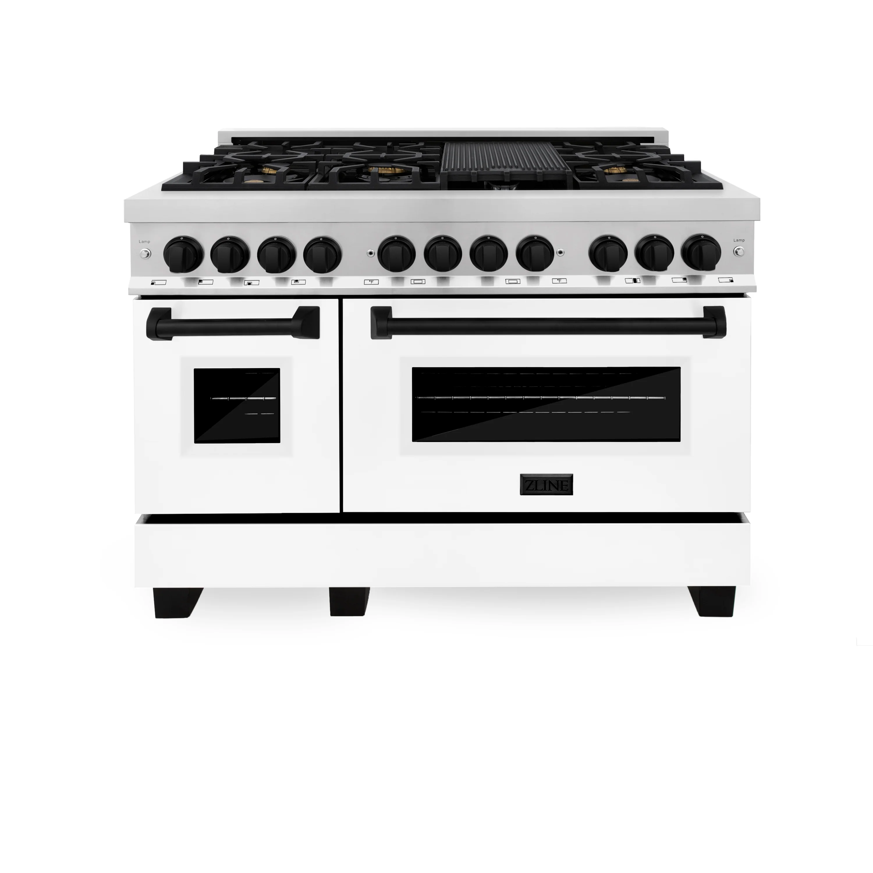 ZLINE Autograph Edition 48 in. 6.0 cu. ft. Legacy Dual Fuel Range with 7 Burner Gas Cooktop and 2 Electric Ovens in Stainless Steel with White Matte Doors and Matte Black Accents (RAZ-WM-48-MB) - Image 3