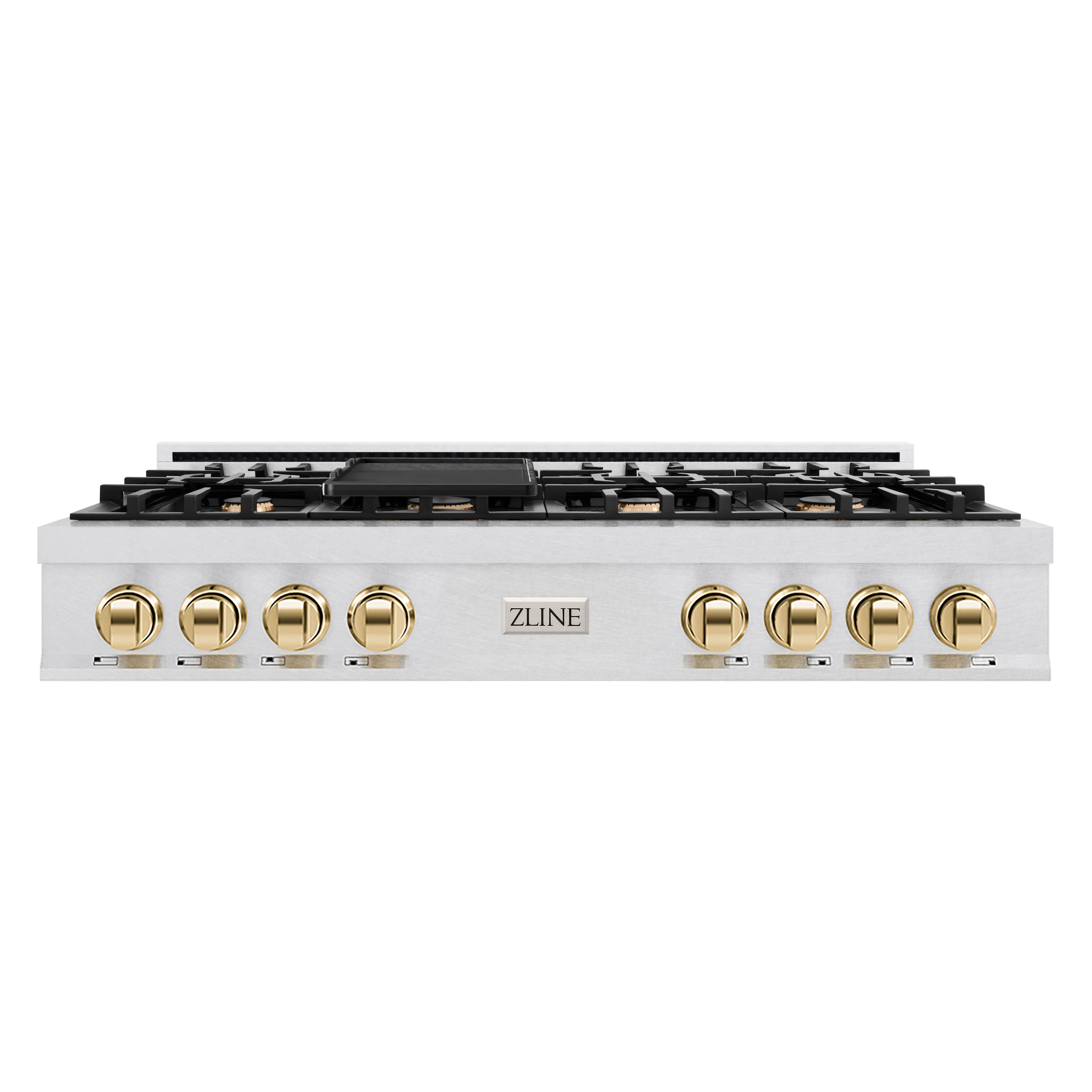 ZLINE Autograph Edition 48 in. Classic Gas Rangetop with 8 Burners and Porcelain Cooktop in Satin Stainless Steel with Polished Gold Accents (RTSZ-48-G)