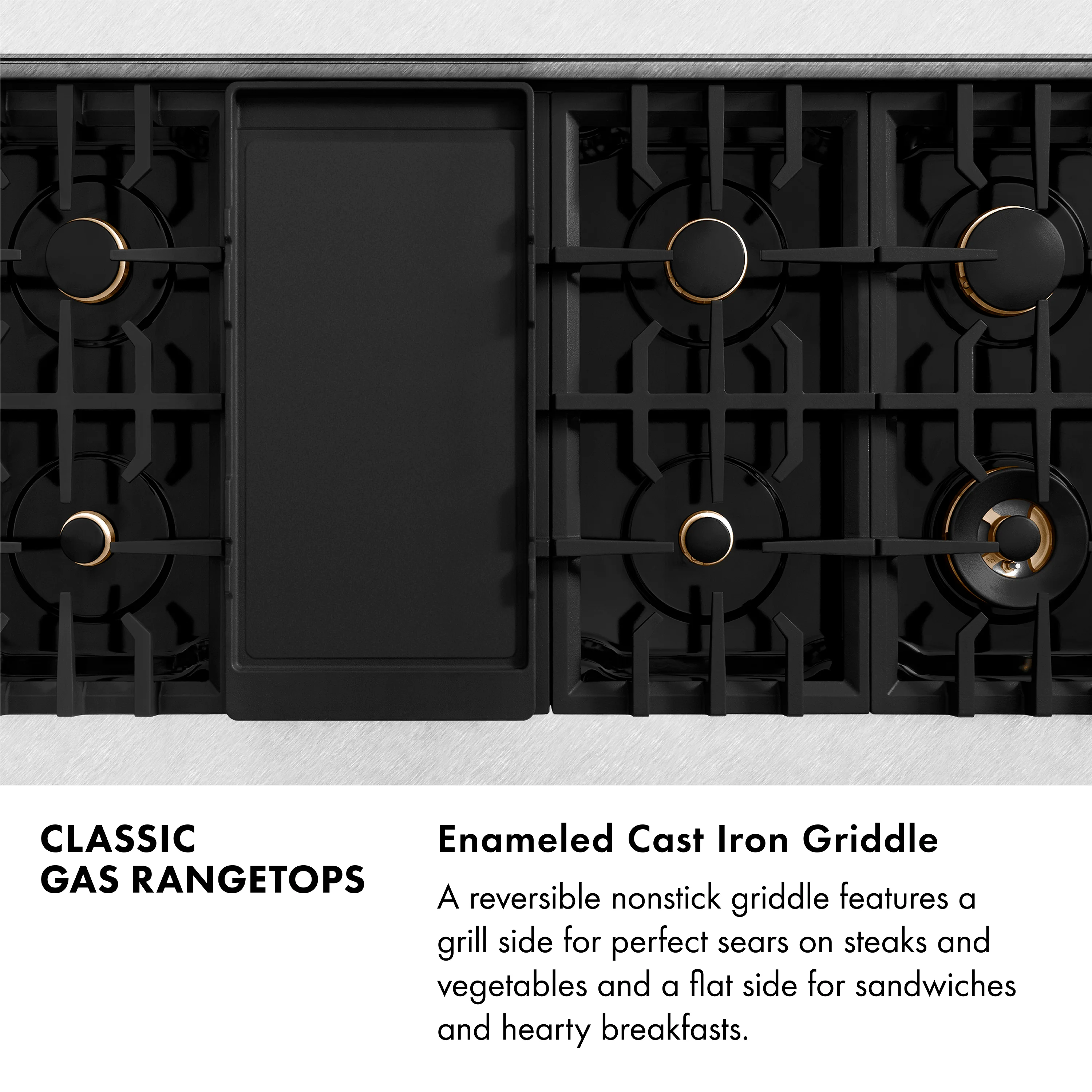 ZLINE Autograph Edition 48 in. Classic Gas Rangetop with 8 Burners and Porcelain Cooktop in Satin Stainless Steel with Polished Gold Accents (RTSZ-48-G) - Image 11