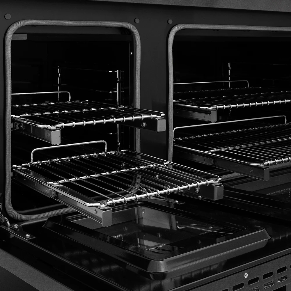 ZLINE Autograph Edition 48 in. 6.7 cu. ft. Paramount Double Oven Dual Fuel Range with 8 Burner Gas Cooktop in Black Satin Stainless Steel and Polished Gold Accents (SDRBSZ-48-G) - Image 4