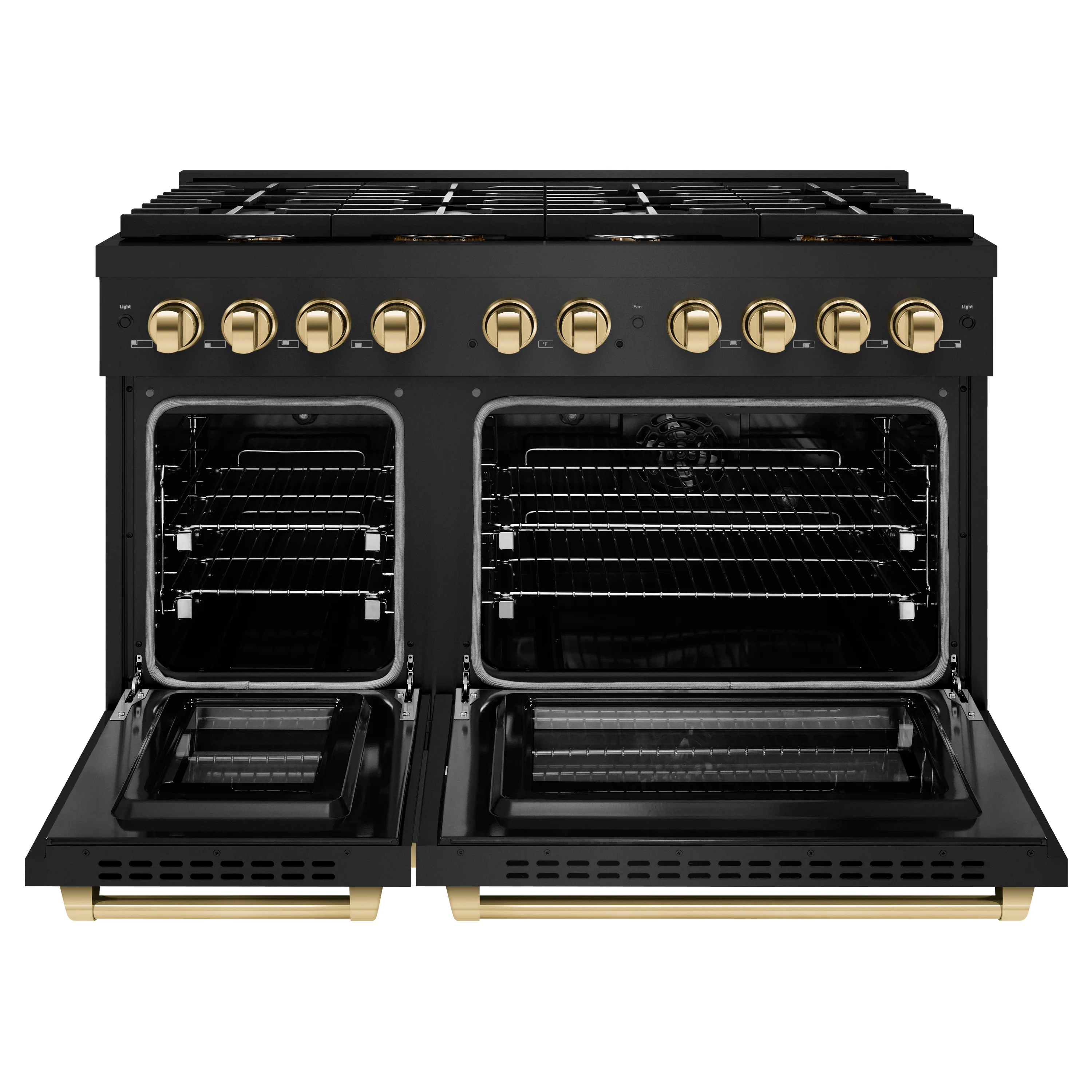 ZLINE Autograph Edition 48 in. 6.7 cu. ft. Paramount Double Oven Dual Fuel Range with 8 Burner Gas Cooktop in Black Stainless Steel and Polished Gold Accents (SDRBZ-48-G) - Image 3