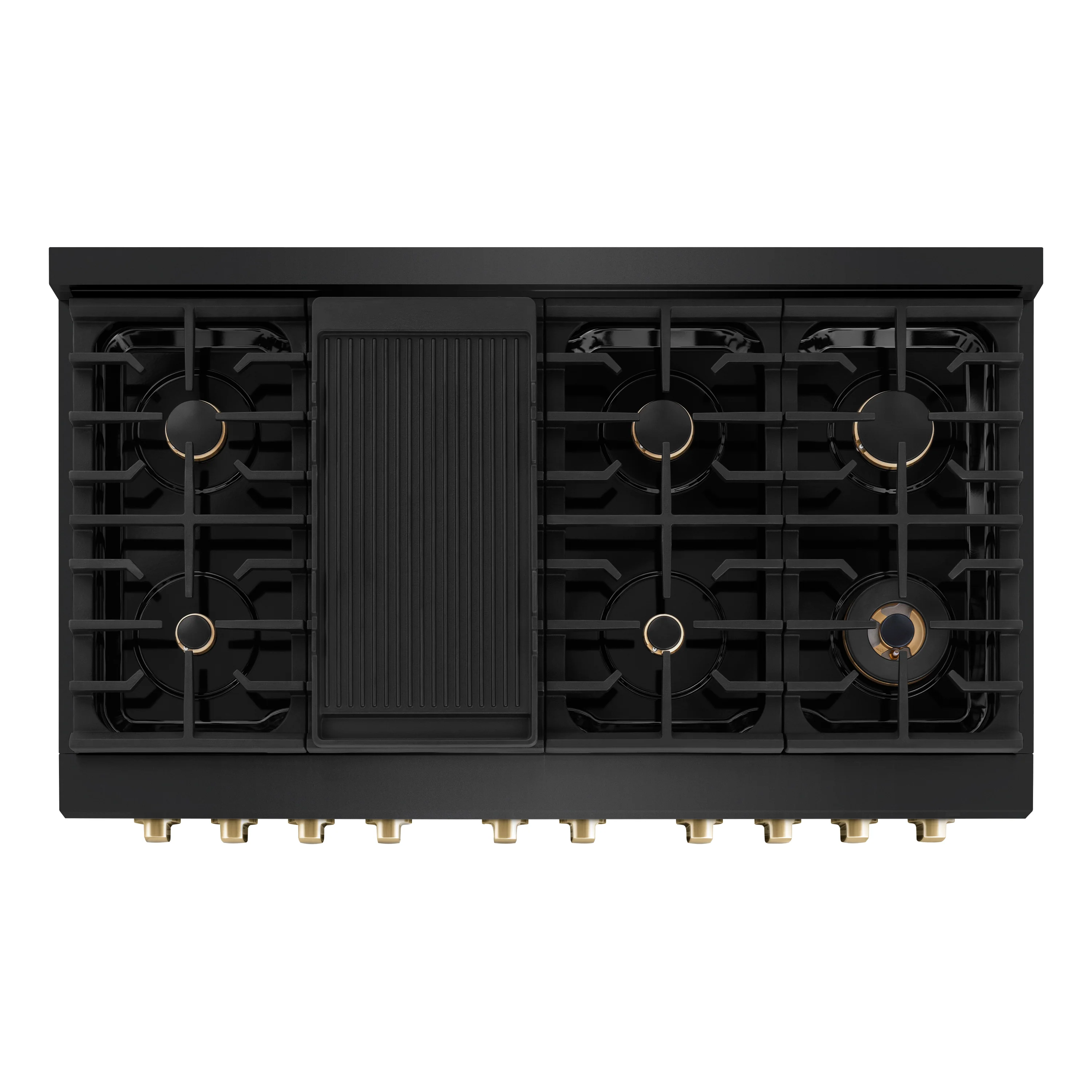 ZLINE Autograph Edition 48 in. 6.7 cu. ft. Paramount Double Oven Dual Fuel Range with 8 Burner Gas Cooktop in Black Stainless Steel and Polished Gold Accents (SDRBZ-48-G) - Image 5
