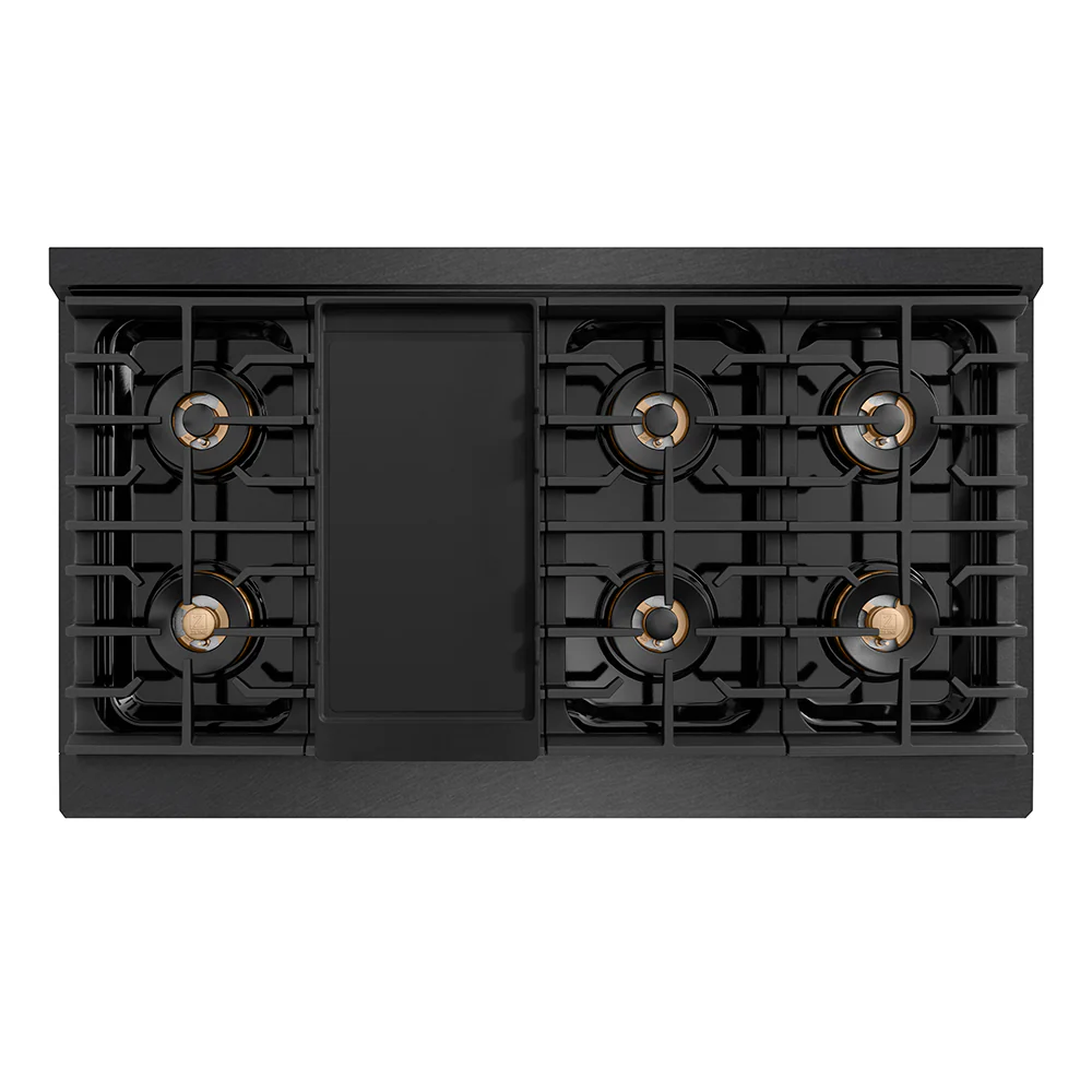 ZLINE Autograph Edition 48 in. 6.7 cu. ft. Paramount Dual Fuel Range with 8 Burner DuoPro™ Cooktop and Dual Ovens in Black Satin Stainless Steel and Champagne Bronze Accents (PSDRBSZ-48-CB) - Image 2