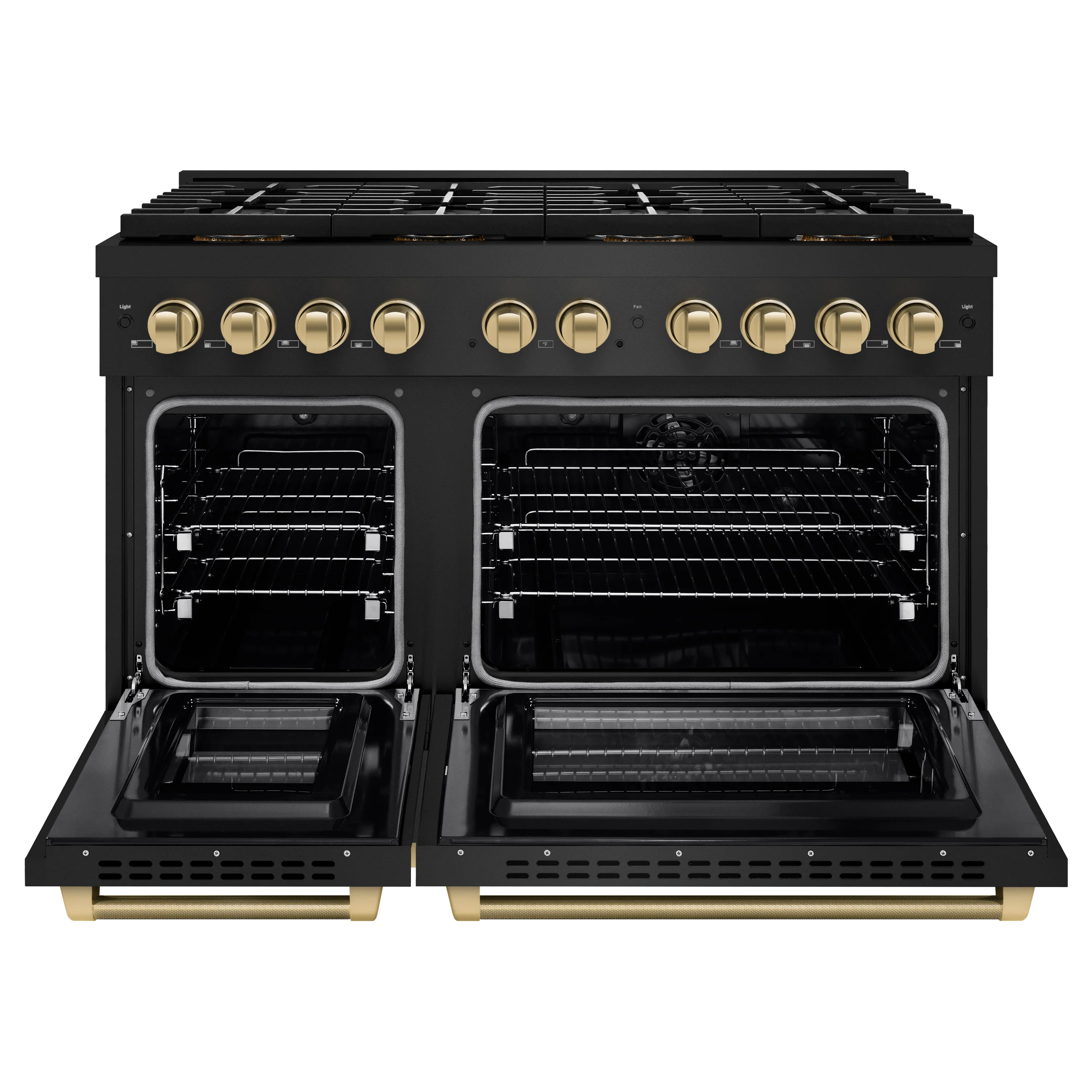 ZLINE Autograph Edition 48 in. 6.7 cu. ft. Paramount Dual Fuel Range with 8 Burner DuoPro™ Cooktop and Dual Ovens in Black Stainless Steel with Champagne Bronze Helix Handles and Accents (PSDRBZ-48-KCB) - Image 4