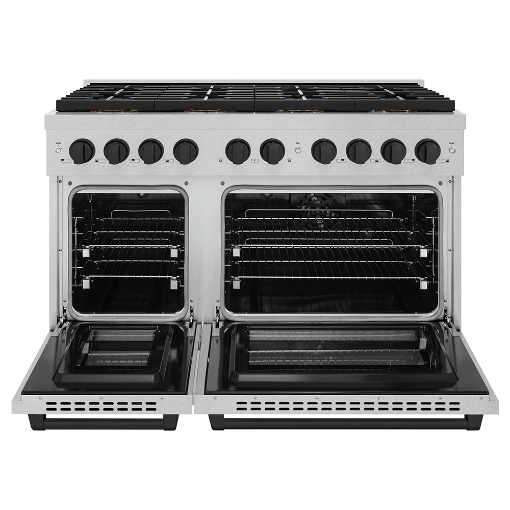 ZLINE Autograph Edition 48 in. 6.7 cu. ft. Paramount Dual Fuel Range with 8 Burner DuoPro™ Cooktop and Dual Ovens in Satin Stainless Steel and Matte Black Accents (PSDRSZ-48-MB) - Image 3