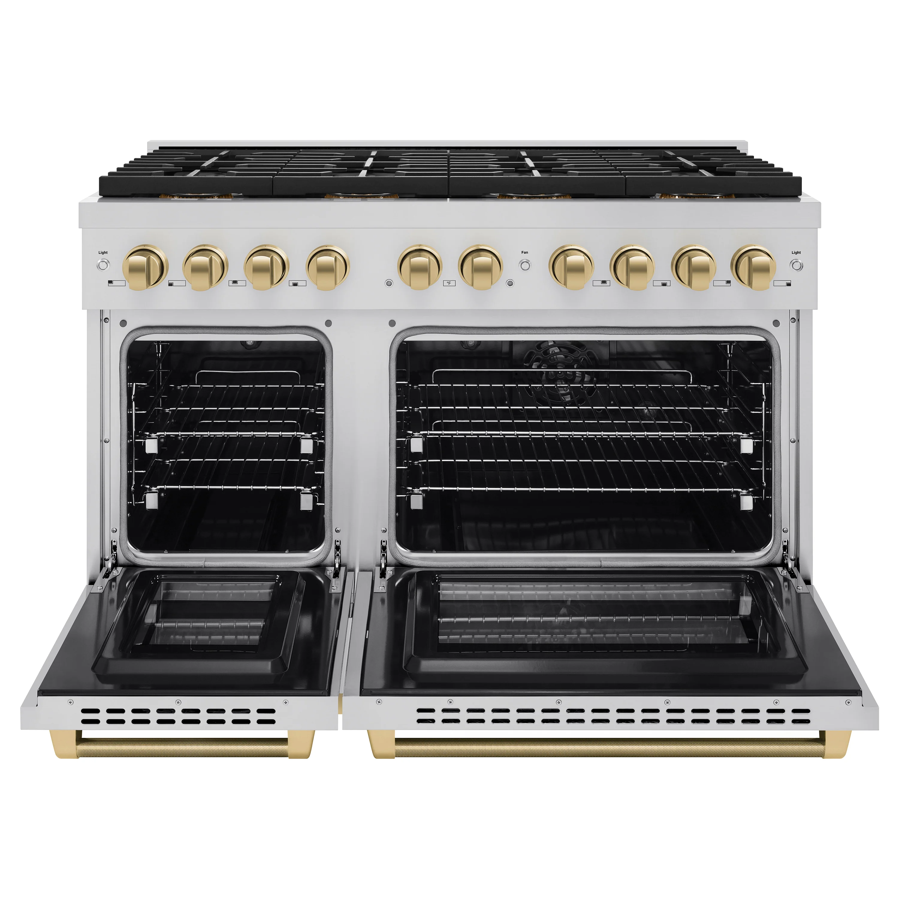 ZLINE Autograph Edition 48 in. 6.7 cu. ft. Paramount Dual Fuel Range with 8 Burner DuoPro™ Cooktop and Dual Ovens in Stainless Steel with Champagne Bronze Helix Handles and Accents (PSDRZ-48-KCB) - Image 4