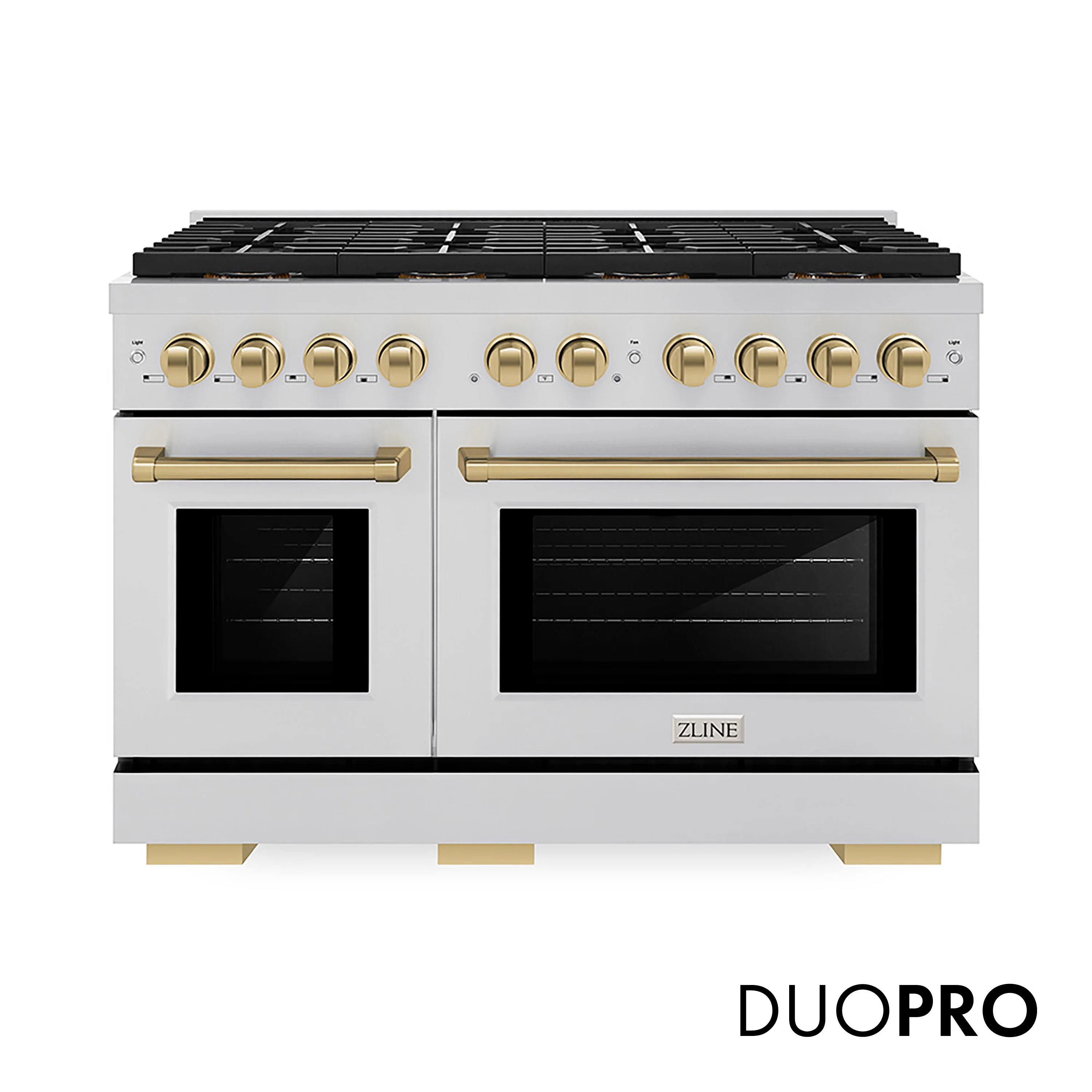 ZLINE Autograph Edition 48 in. 6.7 cu. ft. Paramount Dual Fuel Range with 8 Burner DuoPro™ Cooktop and Dual Ovens in Stainless Steel and Champagne Bronze Accents (PSDRZ-48-CB)