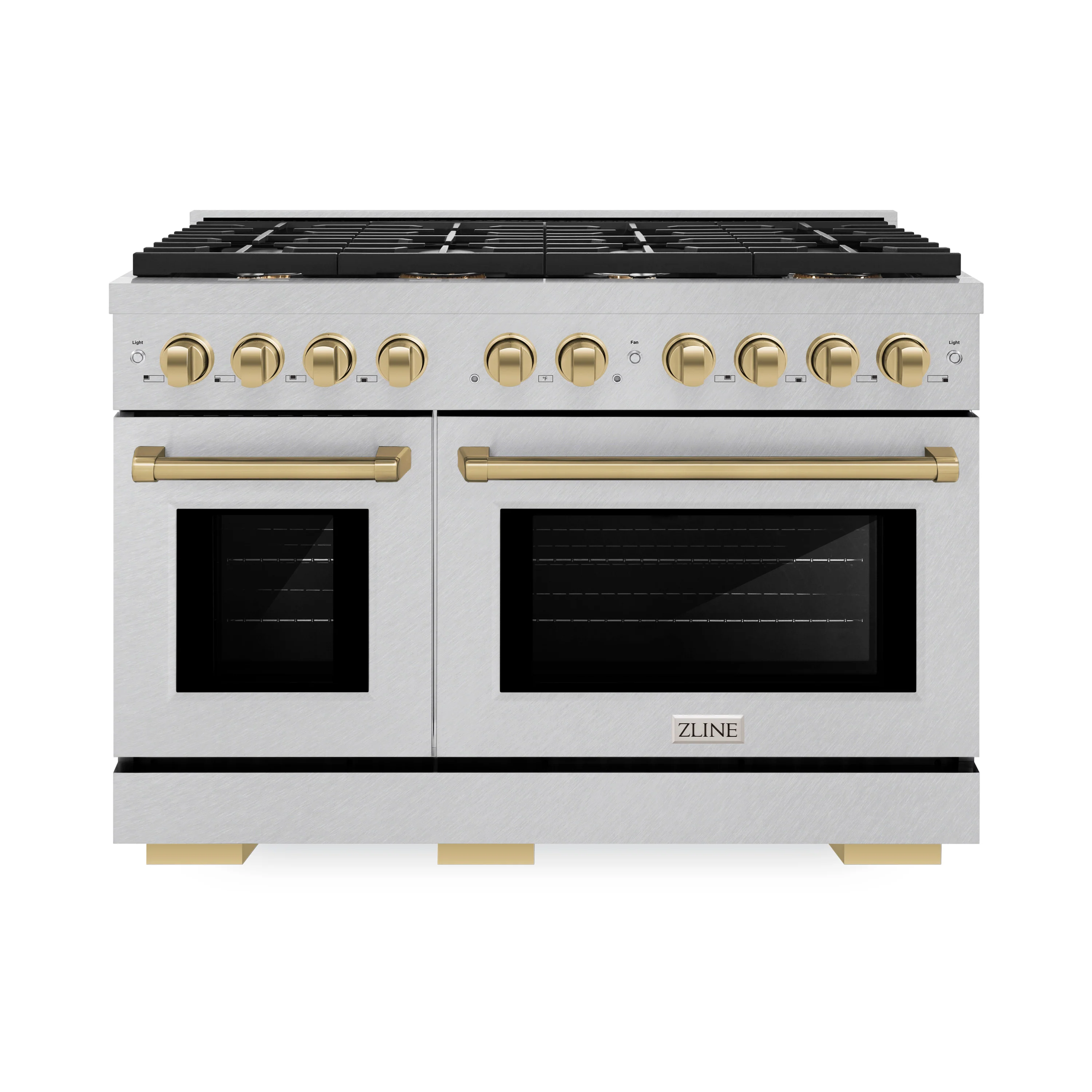 ZLINE Autograph Edition 48 in. 6.7 cu. ft. Paramount Double Oven Dual Fuel Range with 8 Burner Gas Cooktop in Satin Stainless Steel and Champagne Bronze Accents (SDRSZ-48-CB) - Image 5