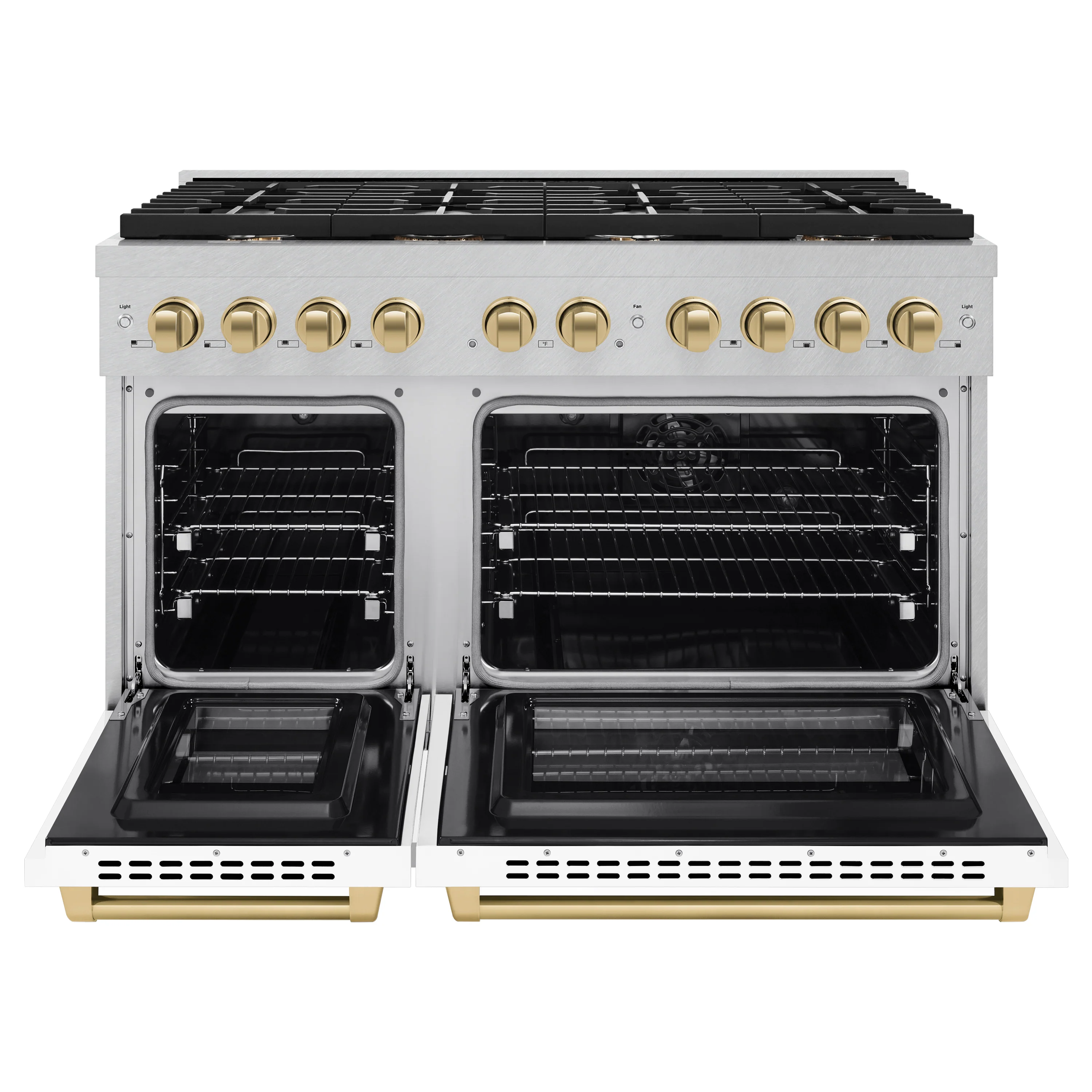 ZLINE Autograph Edition 48 in. 6.7 cu. ft. Paramount Double Oven Dual Fuel Range with 8 Burner Gas Cooktop in Satin Stainless Steel with White Matte Doors and Champagne Bronze Accents (SDRSZ-WM-48-CB) - Image 6
