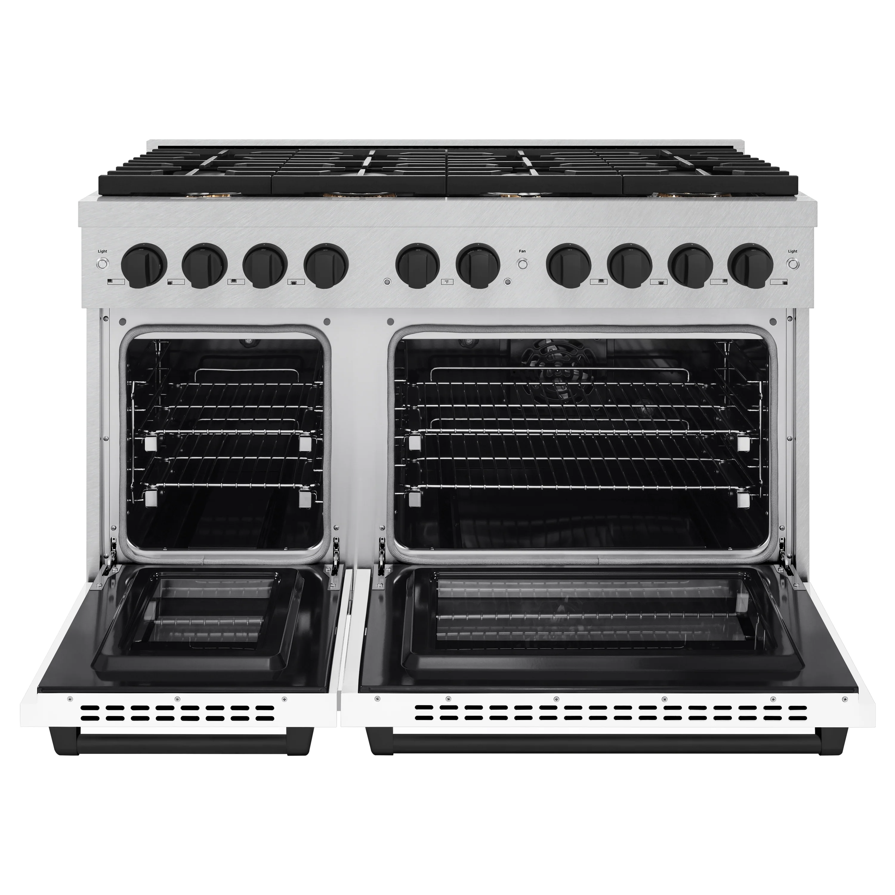 ZLINE Autograph Edition 48 in. 6.7 cu. ft. Paramount Double Oven Dual Fuel Range with 8 Burner Gas Cooktop in Satin Stainless Steel with White Matte Doors and Matte Black Accents (SDRSZ-WM-48-MB) - Image 6