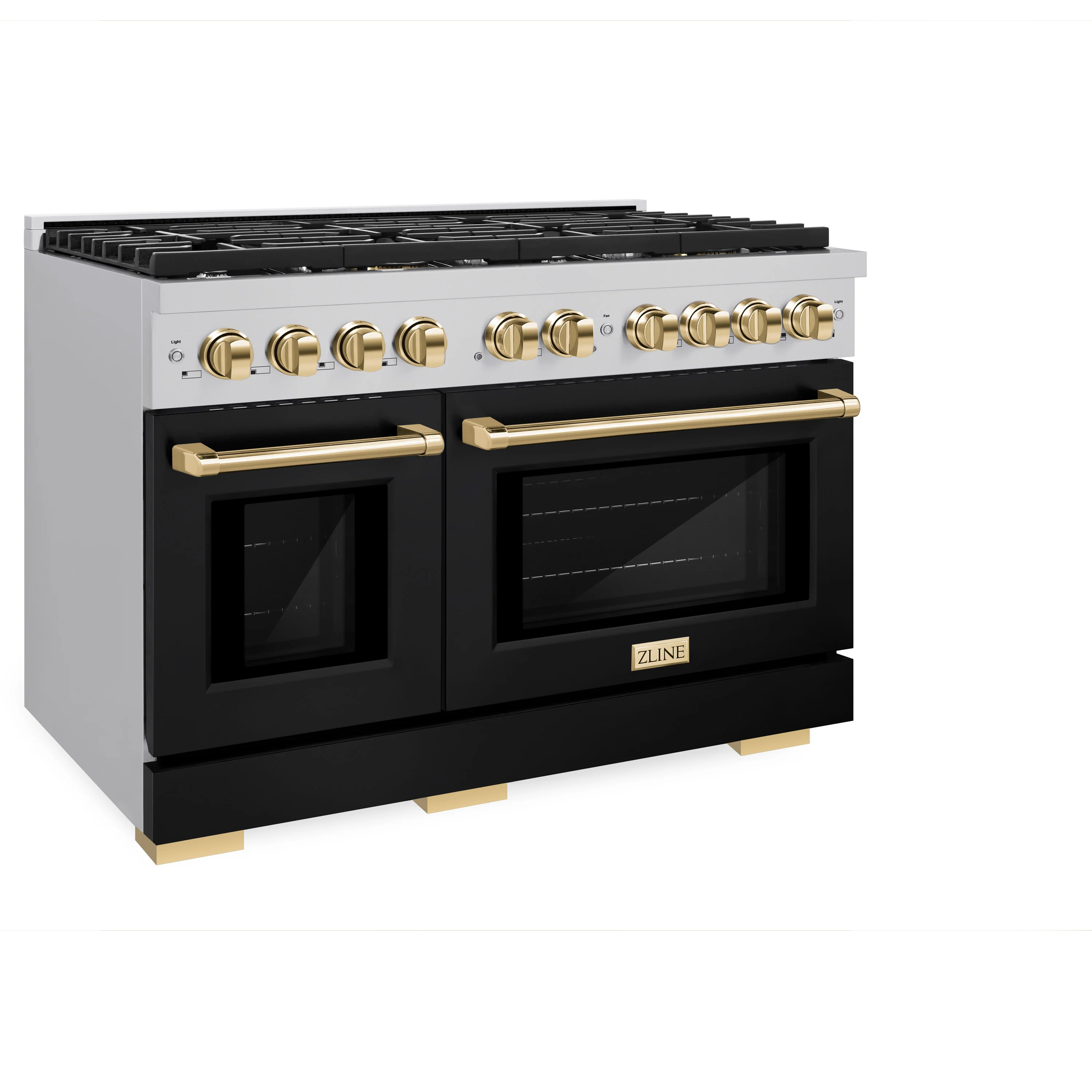 ZLINE Autograph Edition 48 in. 6.7 cu. ft. Paramount Double Oven Dual Fuel Range with 8 Burner Gas Cooktop in Stainless Steel with Black Matte Doors and Polished Gold Accents (SDRZ-BLM-48-G) - Image 5