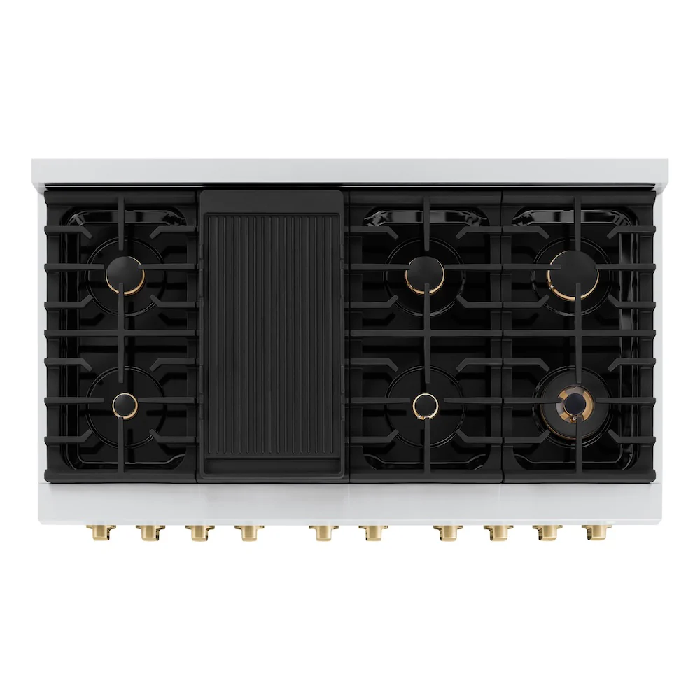 ZLINE Autograph Edition 48 in. 6.7 cu. ft. Paramount Double Oven Dual Fuel Range with 8 Burner Gas Cooktop in Stainless Steel and Champagne Bronze Accents (SDRZ-48-CB) - Image 7