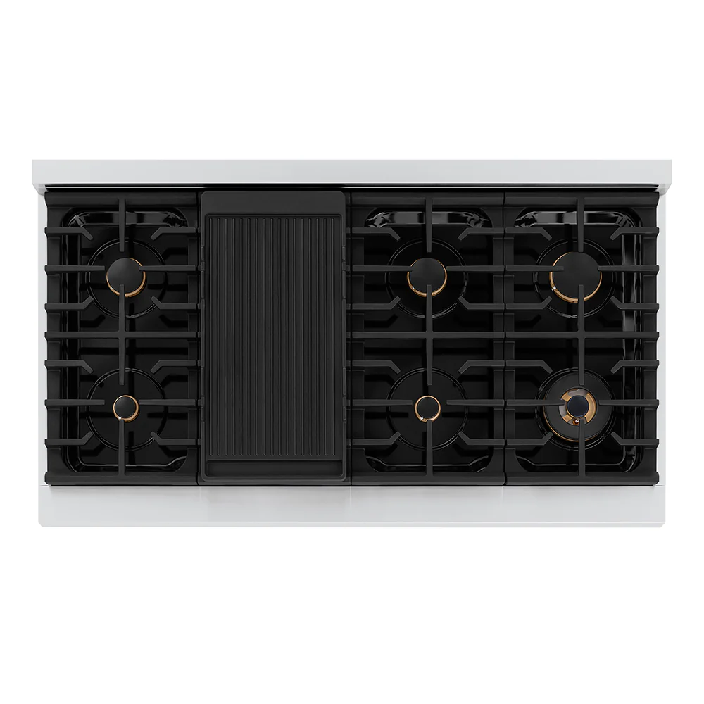 ZLINE Autograph Edition 48 in. 6.7 cu. ft. Paramount Double Oven Dual Fuel Range with 8 Burner Gas Cooktop in Stainless Steel and Polished Gold Helix Handles and Knob Accents (SDRZ-48-KG) - Image 4