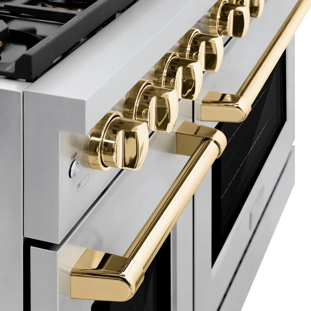 ZLINE Autograph Edition 48 in. 6.7 cu. ft. Paramount Double Oven Dual Fuel Range with 8 Burner Gas Cooktop in Stainless Steel and Polished Gold Accents (SDRZ-48-G) - Image 7