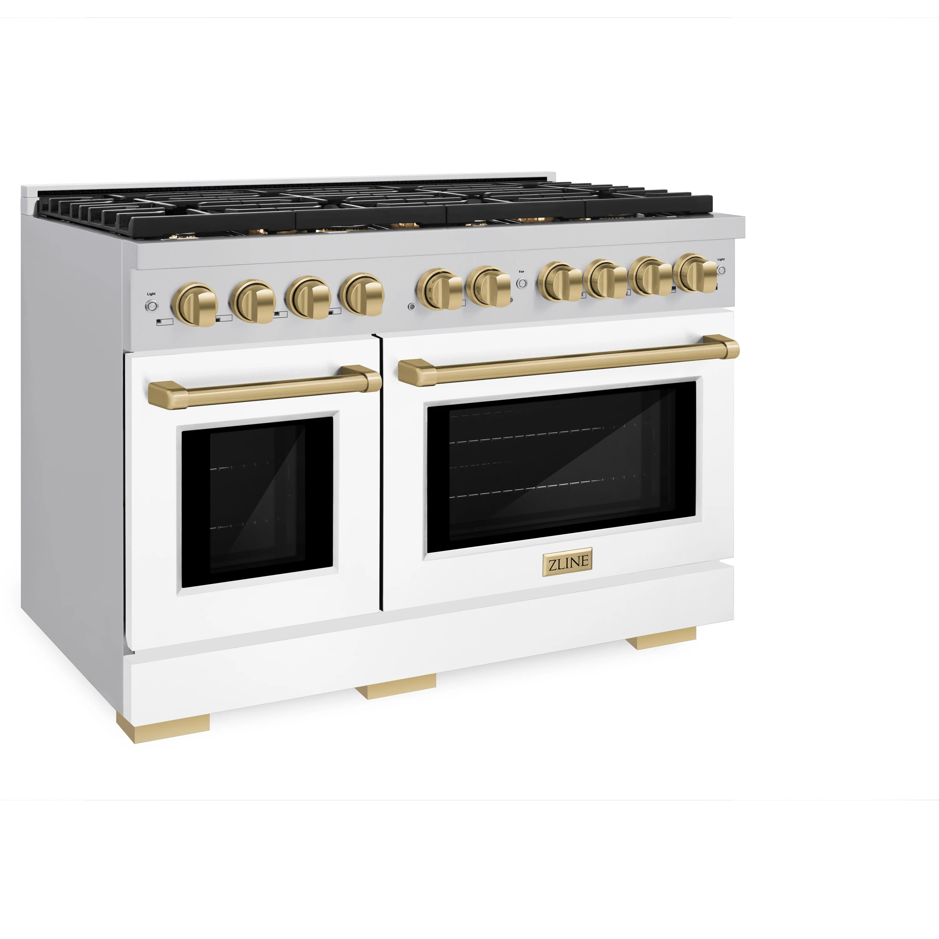 ZLINE Autograph Edition 48 in. 6.7 cu. ft. Paramount Double Oven Dual Fuel Range with 8 Burner Gas Cooktop in Stainless Steel with White Matte Doors and Champagne Bronze Accents (SDRZ-WM-48-CB) - Image 5