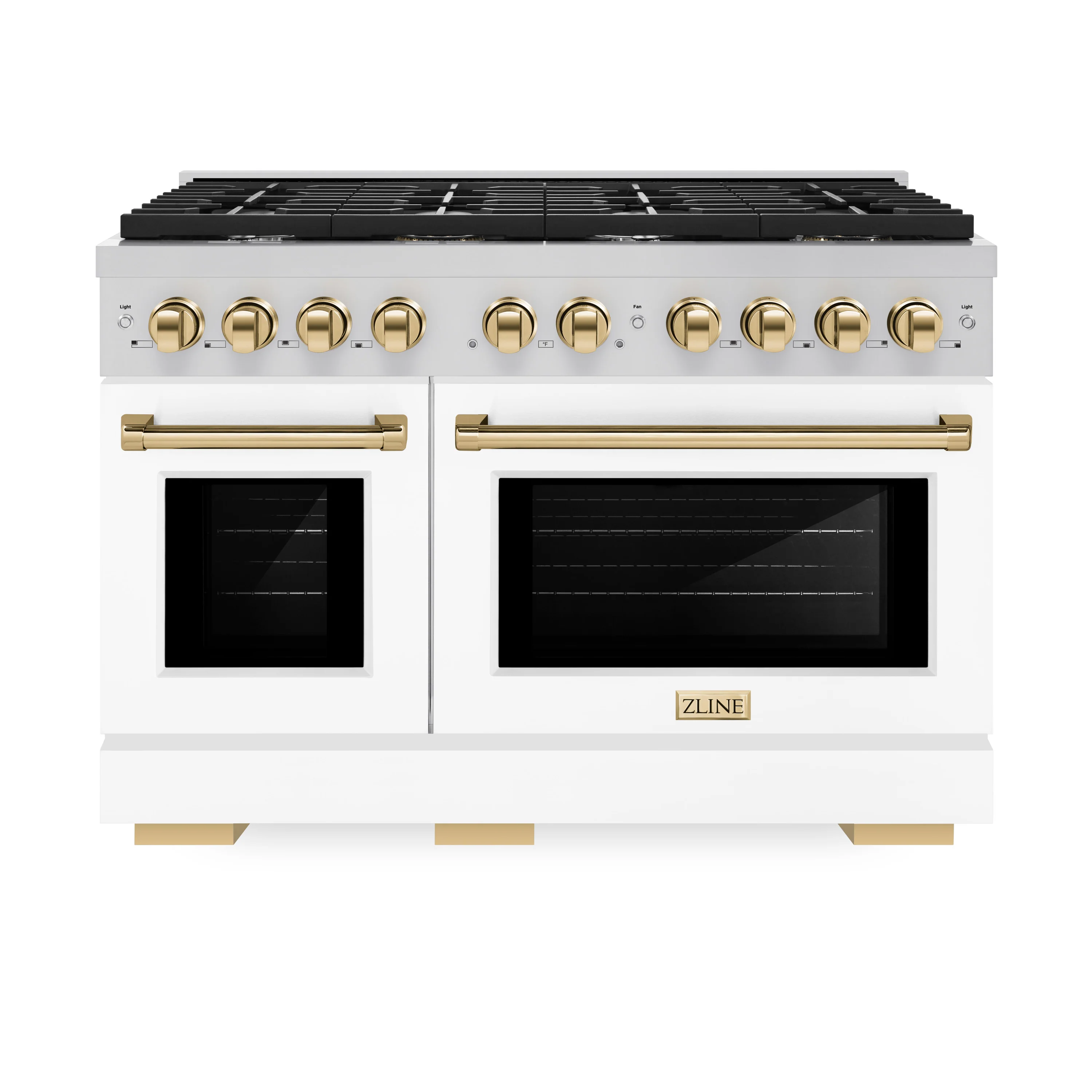 ZLINE Autograph Edition 48 in. 6.7 cu. ft. Paramount Double Oven Dual Fuel Range with 8 Burner Gas Cooktop in Stainless Steel with White Matte Doors and Polished Gold Accents (SDRZ-WM-48-G) - Image 2