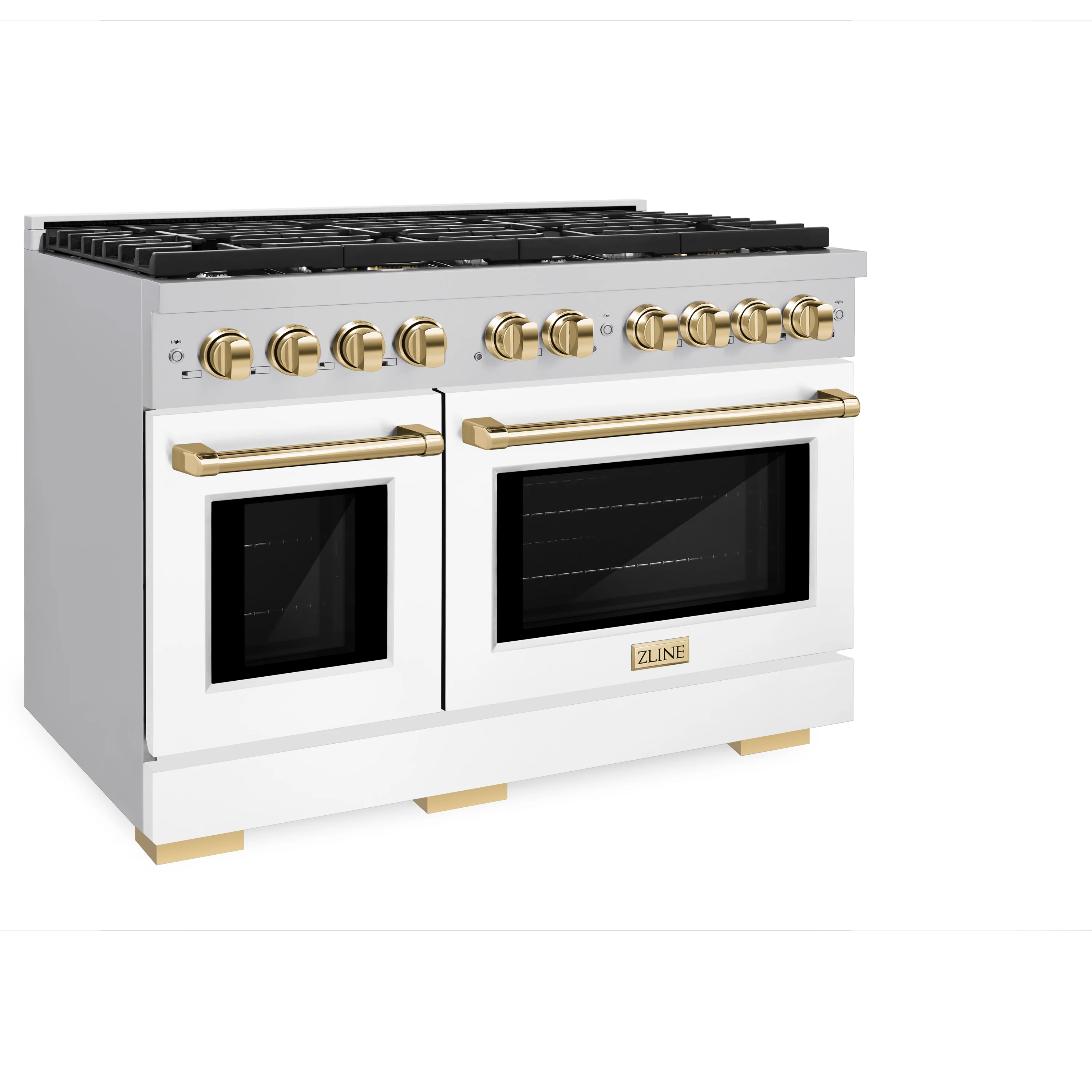 ZLINE Autograph Edition 48 in. 6.7 cu. ft. Paramount Double Oven Dual Fuel Range with 8 Burner Gas Cooktop in Stainless Steel with White Matte Doors and Polished Gold Accents (SDRZ-WM-48-G) - Image 5