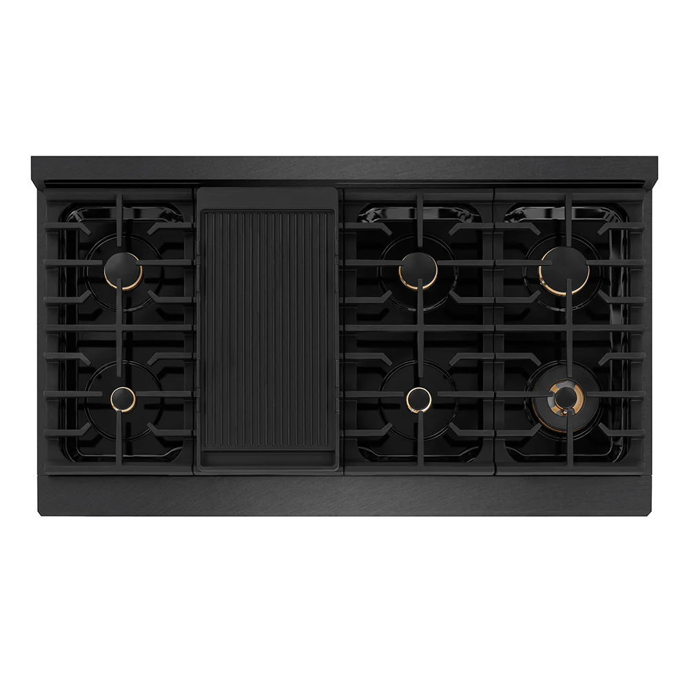 ZLINE Autograph Edition 48 in. 6.7 cu. ft. Paramount Double Oven Gas Range with 8 Burner Cooktop in Black Satin Stainless Steel and Champagne Bronze Accents (SGRBSZ-48-CB) - Image 3