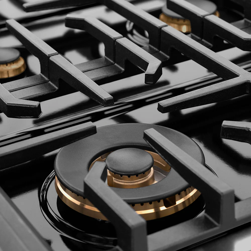 ZLINE Autograph Edition 48 in. 6.7 cu. ft. Paramount Double Oven Gas Range with 8 Burner Cooktop in Black Stainless Steel and Champagne Bronze Helix Handles and Knob Accents (SGRBZ-48-KCB) - Image 5