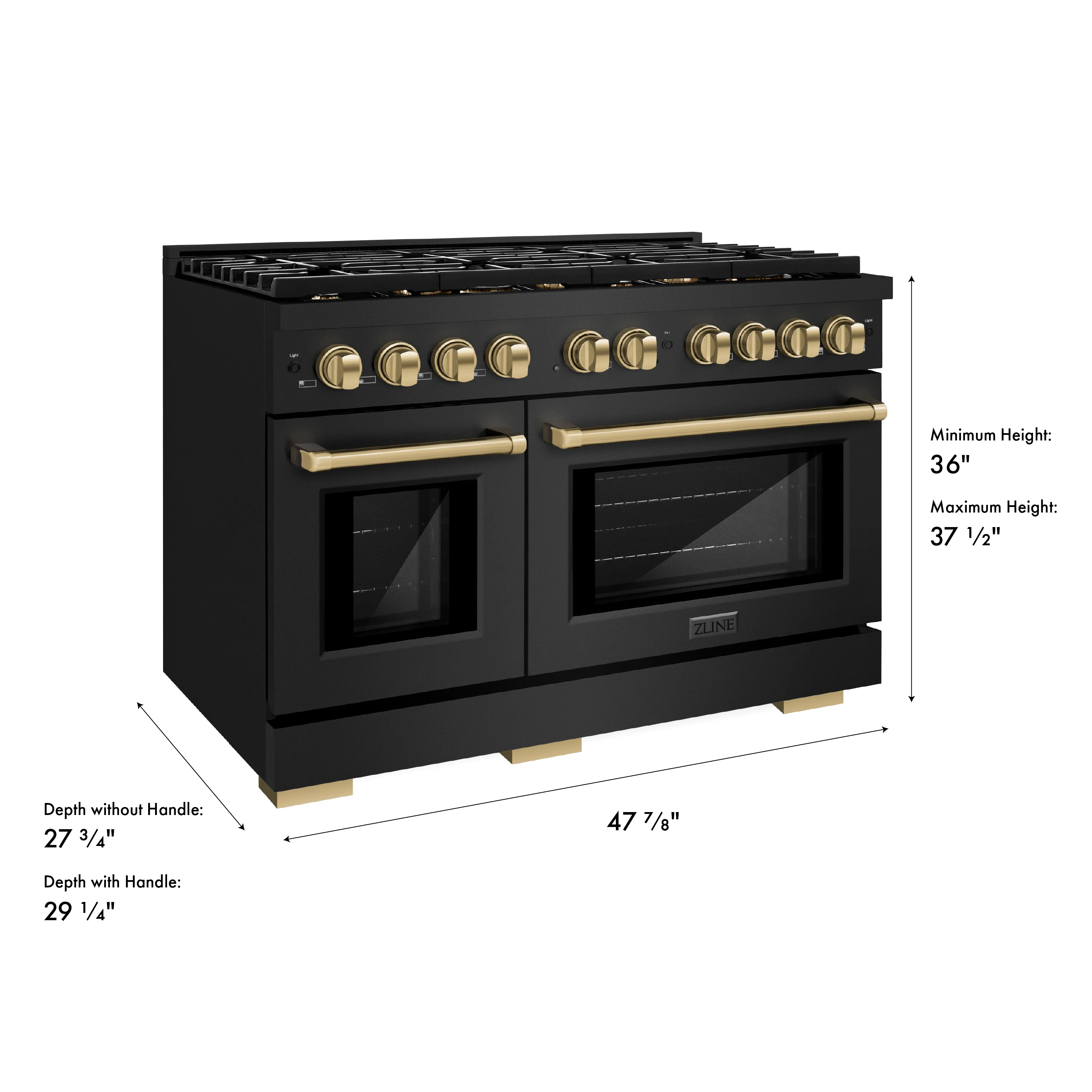 ZLINE Autograph Edition 48 in. 6.7 cu. ft. Paramount Double Oven Gas Range with 8 Burner Cooktop in Black Stainless Steel and Champagne Bronze Accents (SGRBZ-48-CB) - Image 15