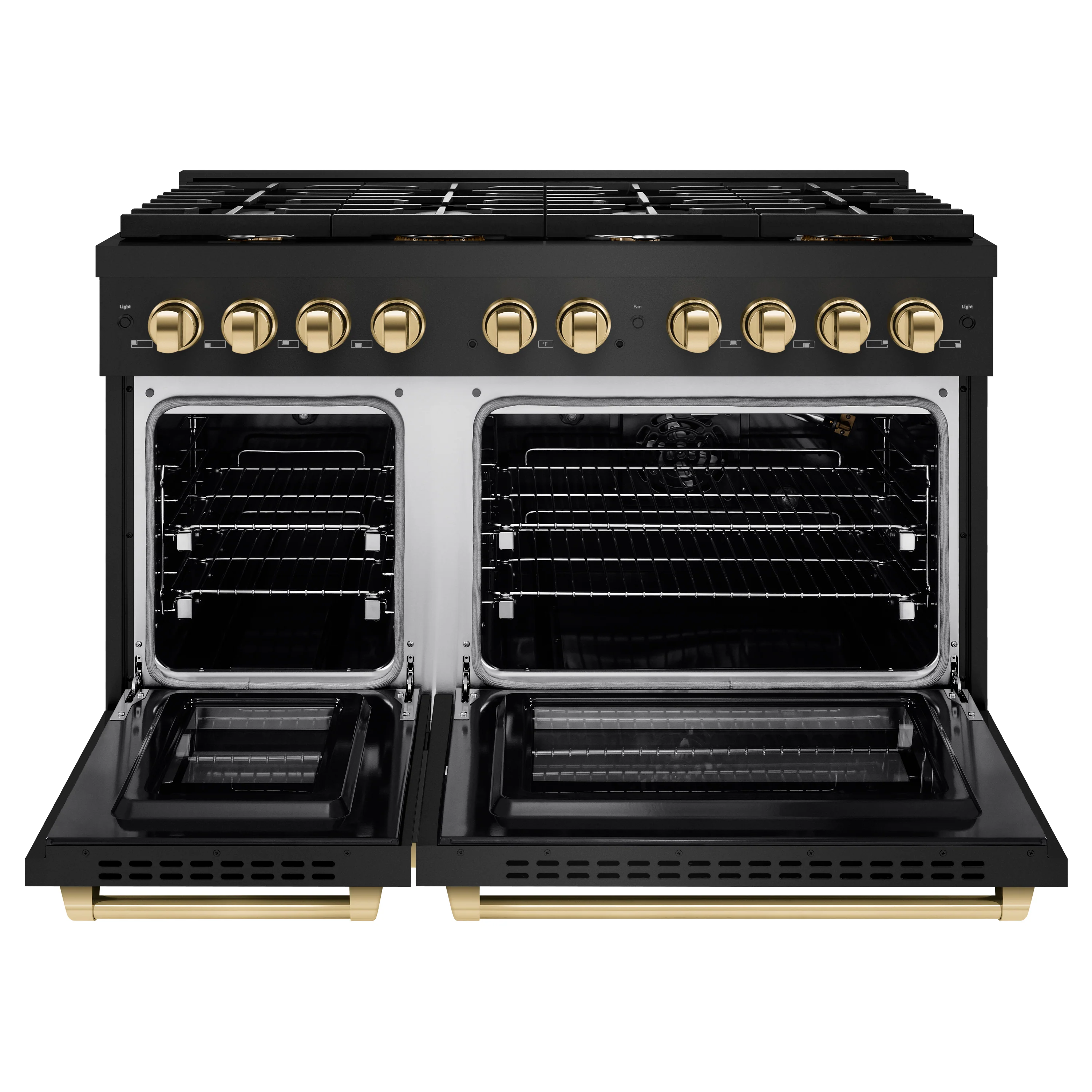 ZLINE Autograph Edition 48 in. 6.7 cu. ft. Paramount Double Oven Gas Range with 8 Burner Cooktop in Black Stainless Steel and Polished Gold Accents (SGRBZ-48-G) - Image 3