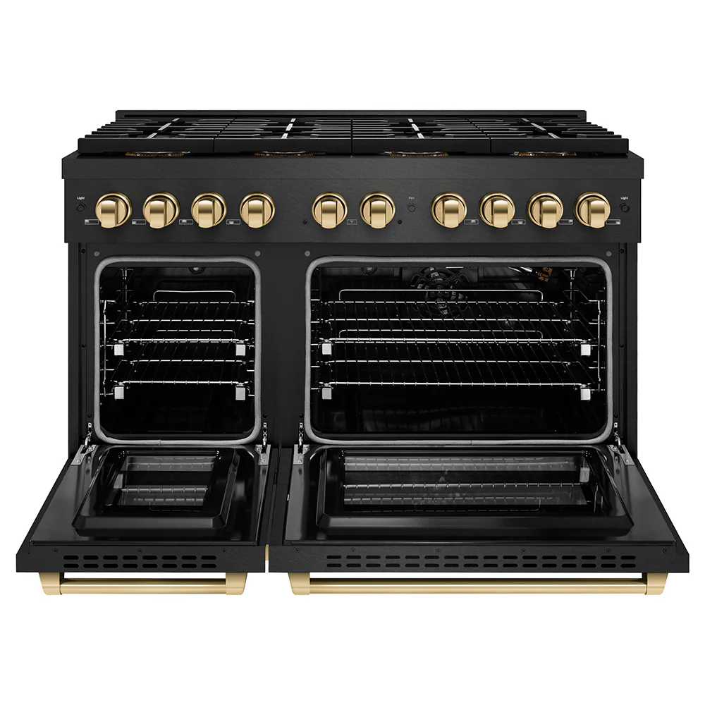 ZLINE Autograph Edition 48 in. 6.7 cu. ft. Paramount Gas Range with 8 Burner DuoPro™ Cooktop and Dual Ovens in Black Satin Stainless Steel and Polished Gold Accents (PSGRBSZ-48-G) - Image 13