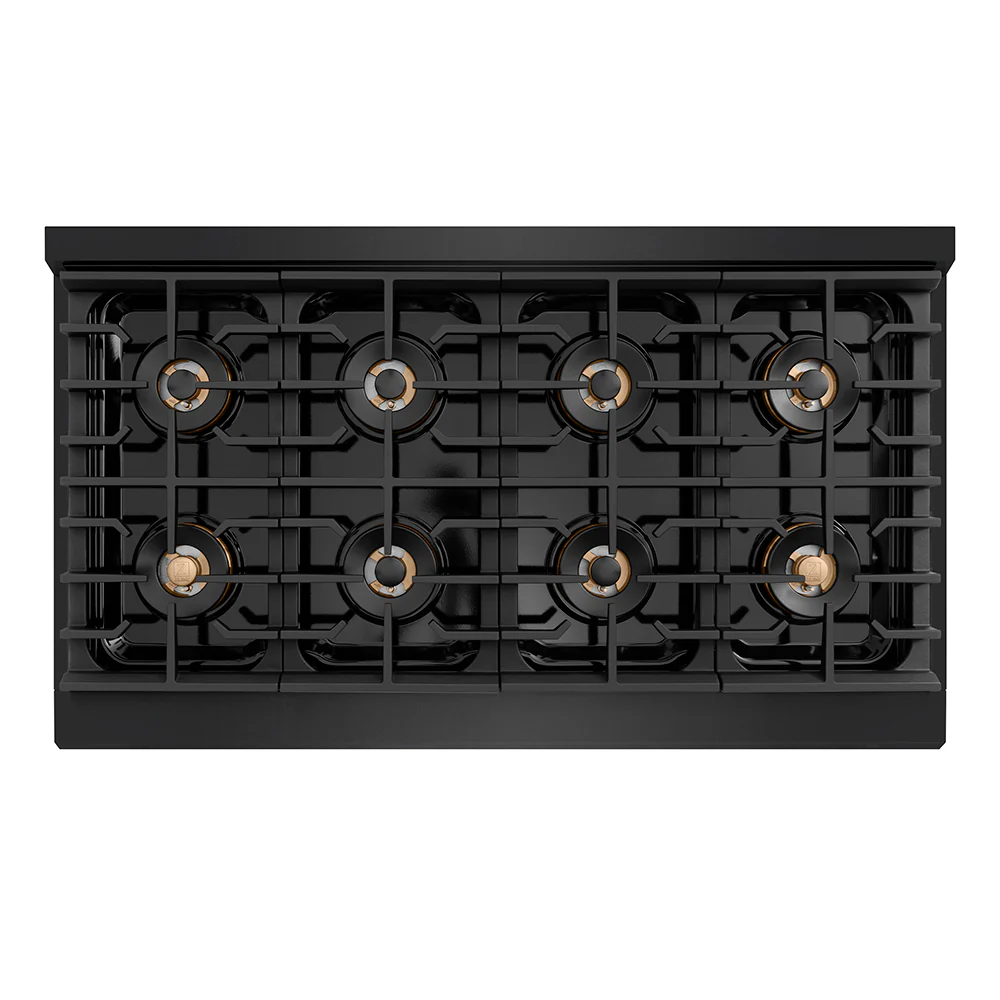 ZLINE Autograph Edition 48 in. 6.7 cu. ft. Paramount Gas Range with 8 Burner DuoPro™ Cooktop and Dual Ovens in Black Stainless Steel and Champagne Bronze Accents (PSGRBZ-48-CB) - Image 2
