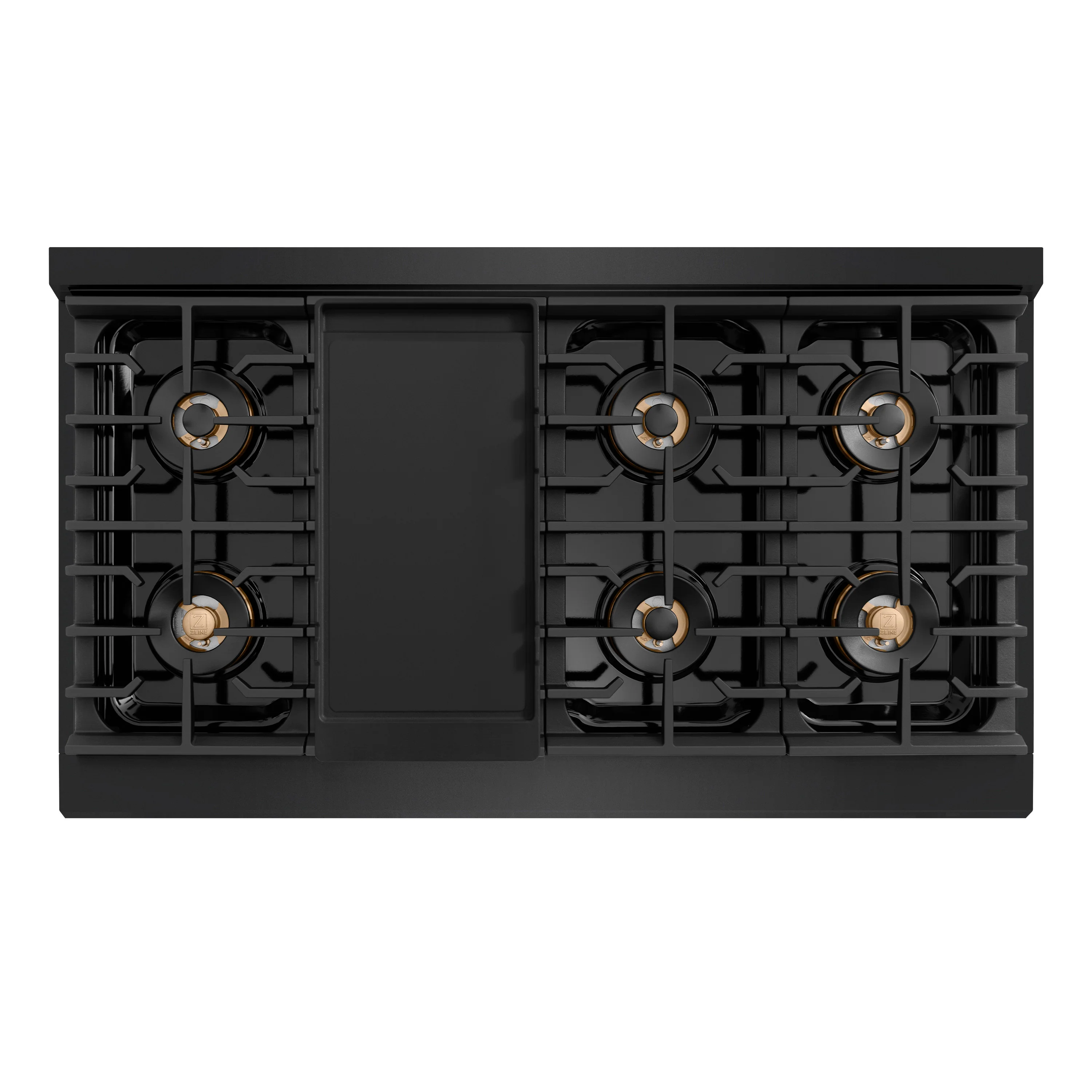 ZLINE Autograph Edition 48 in. 6.7 cu. ft. Paramount Gas Range with 8 Burner DuoPro™ Cooktop and Dual Ovens in Black Stainless Steel with Polished Gold Helix Handles and Accents (PSGRBZ-48-KG) - Image 2