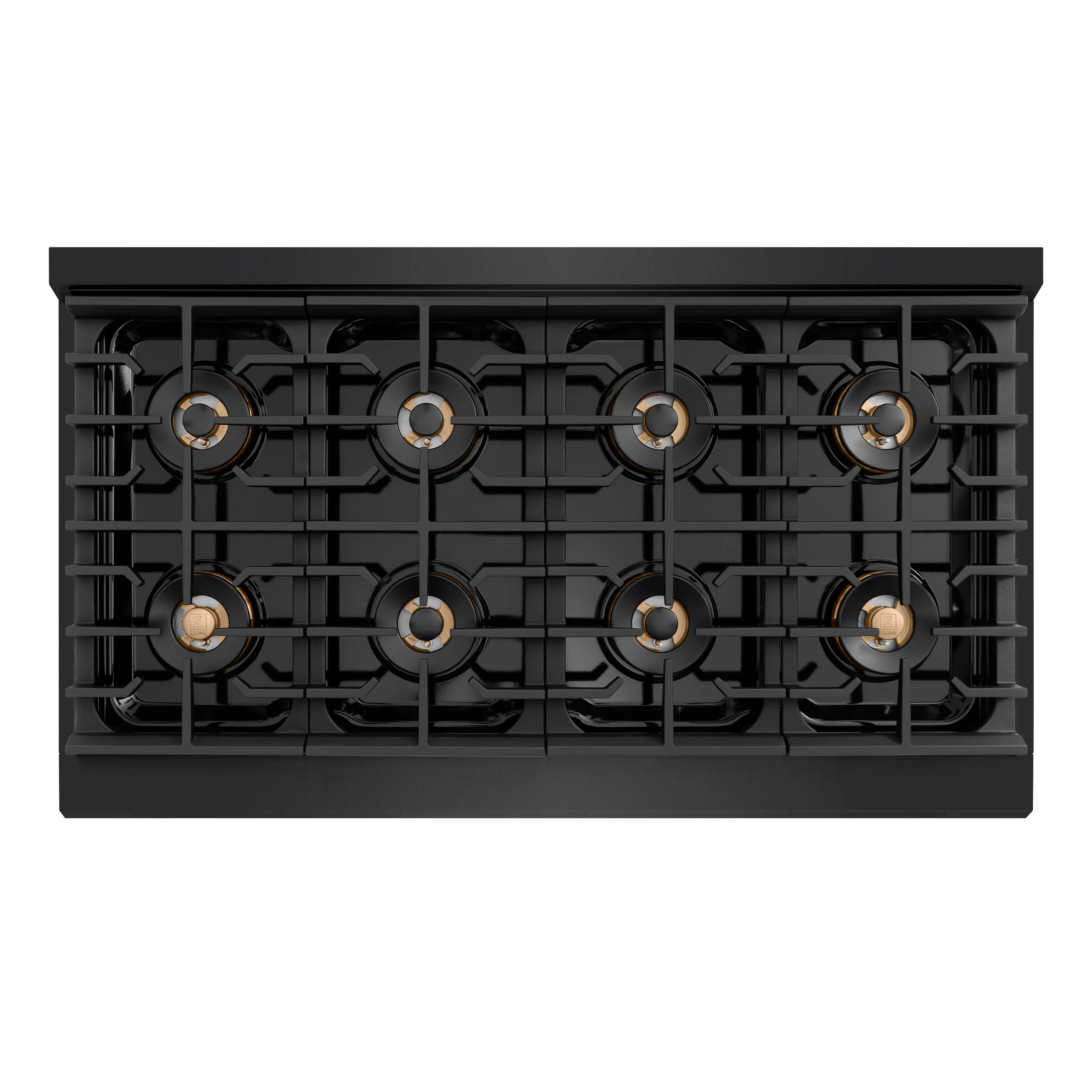 ZLINE Autograph Edition 48 in. 6.7 cu. ft. Paramount Gas Range with 8 Burner DuoPro™ Cooktop and Dual Ovens in Black Stainless Steel with Polished Gold Helix Handles and Accents (PSGRBZ-48-KG) - Image 3
