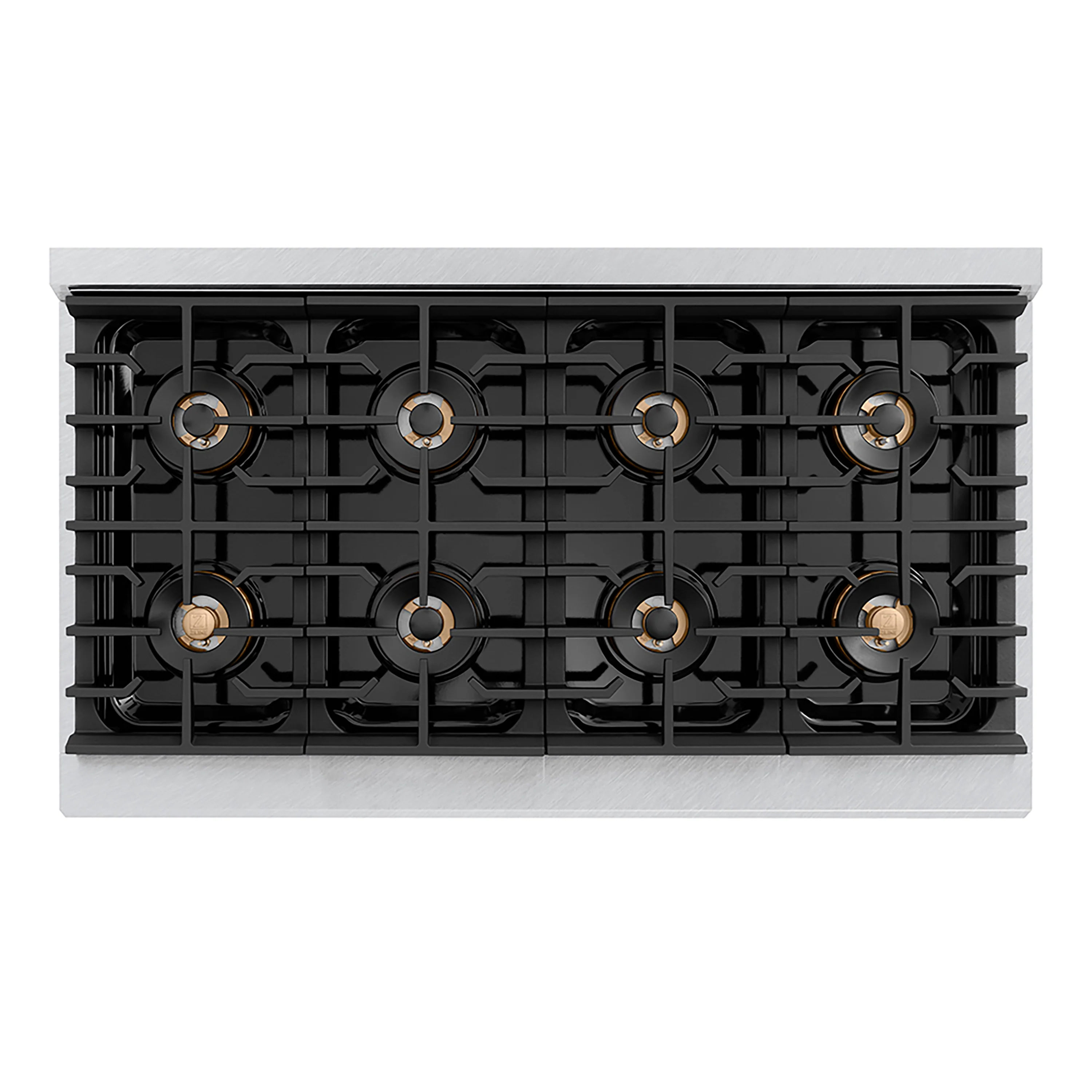 ZLINE Autograph Edition 48 in. 6.7 cu. ft. Paramount Gas Range with 8 Burner DuoPro™ Cooktop and Dual Ovens in Satin Stainless Steel with Black Matte Doors and Champagne Bronze Accents (PSGRSZ-BLM48-CB) - Image 2