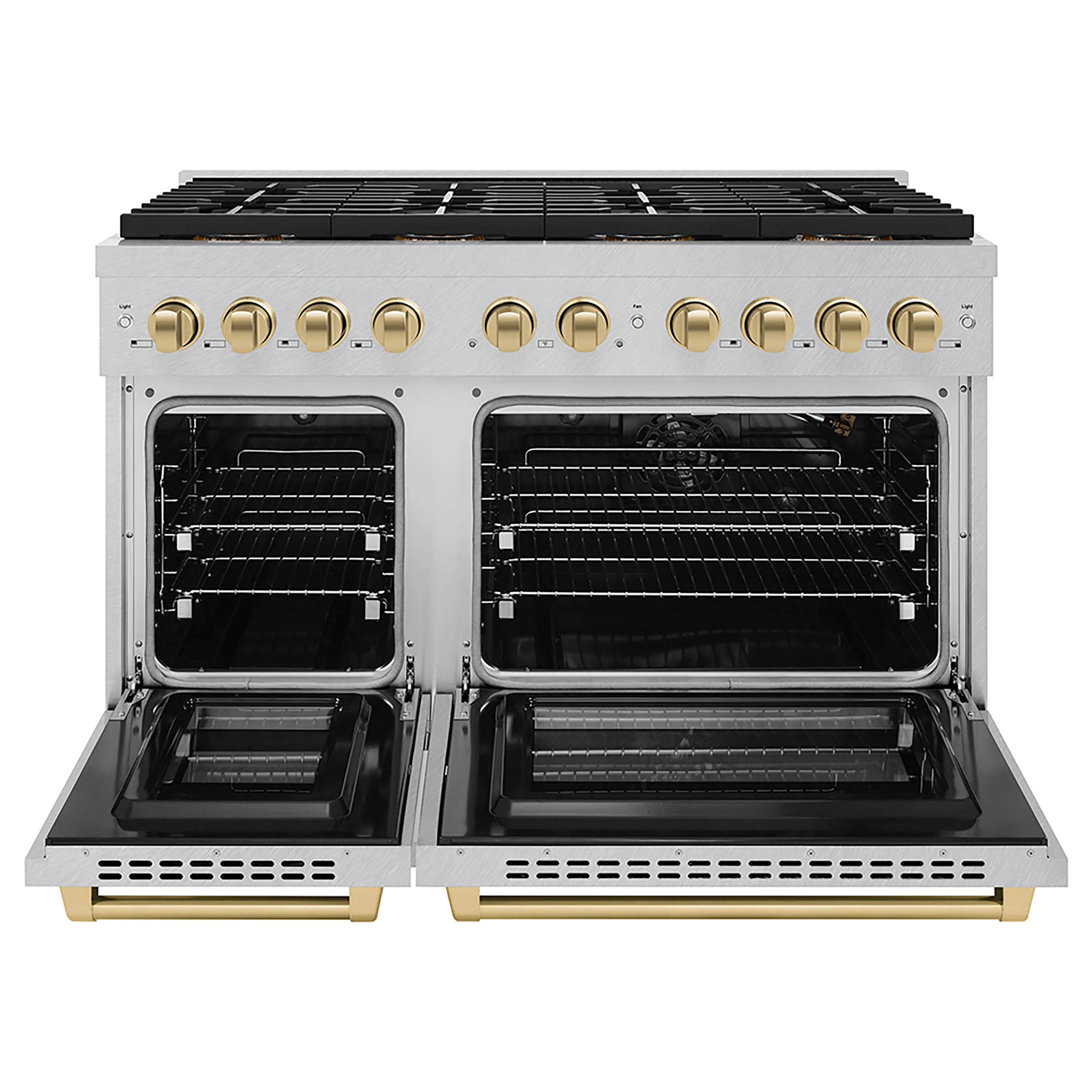 ZLINE Autograph Edition 48 in. 6.7 cu. ft. Paramount Gas Range with 8 Burner DuoPro™ Cooktop and Dual Ovens in Satin Stainless Steel and Champagne Bronze Accents (PSGRSZ-48-CB) - Image 3