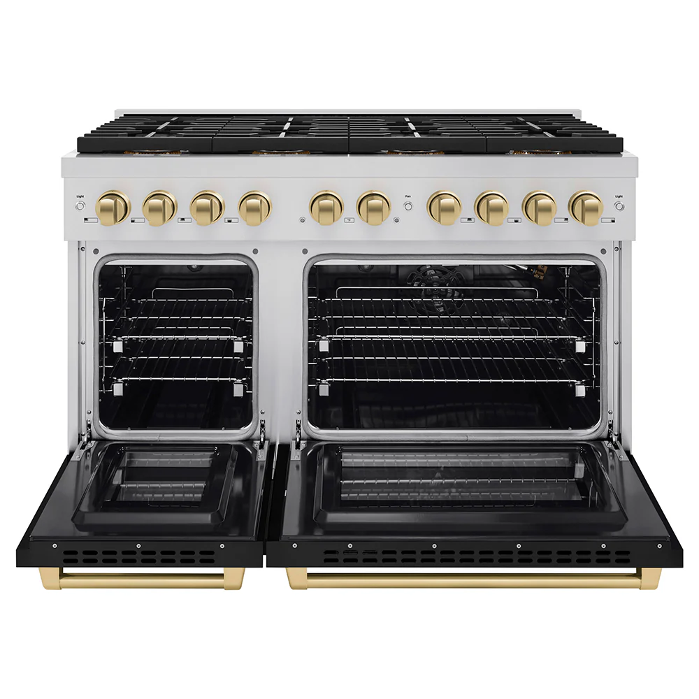 ZLINE Autograph Edition 48 in. 6.7 cu. ft. Paramount Gas Range with 8 Burner DuoPro™ Cooktop and Dual Ovens with Black Matte Doors and Champagne Bronze Accents (PSGRZ-BLM-48-CB) - Image 3