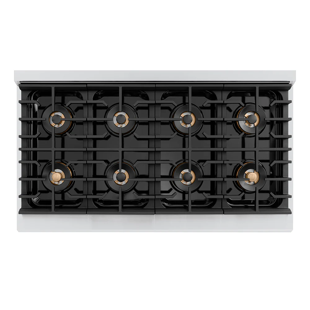 ZLINE Autograph Edition 48 in. 6.7 cu. ft. Paramount Gas Range with 8 Burner DuoPro™ Cooktop and Dual Ovens in Stainless Steel with Champagne Bronze Helix Handles and Accents (PSGRZ-48-KCB) - Image 2