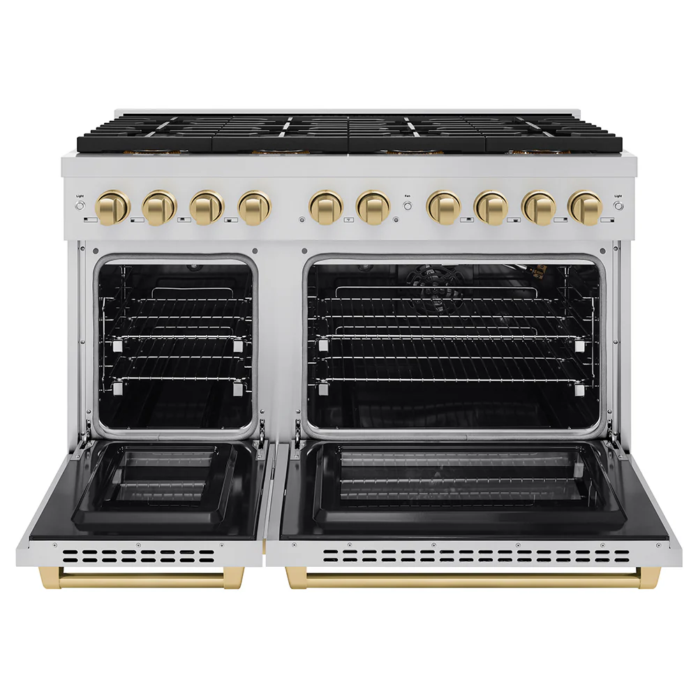 ZLINE Autograph Edition 48 in. 6.7 cu. ft. Paramount Gas Range with 8 Burner DuoPro™ Cooktop and Dual Ovens in Stainless Steel and Champagne Bronze Accents (PSGRZ-48-CB) - Image 3