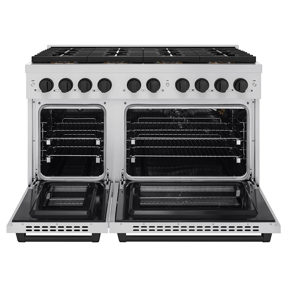 ZLINE Autograph Edition 48 in. 6.7 cu. ft. Paramount Gas Range with 8 Burner DuoPro™ Cooktop and Dual Ovens in Stainless Steel and Matte Black Accents (PSGRZ-48-MB) - Image 3