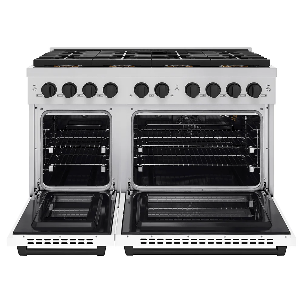 ZLINE Autograph Edition 48 in. 6.7 cu. ft. Paramount Gas Range with 8 Burner DuoPro™ Cooktop and Dual Ovens with White Matte Doors and Matte Black Accents (PSGRZ-WM-48-MB) - Image 3