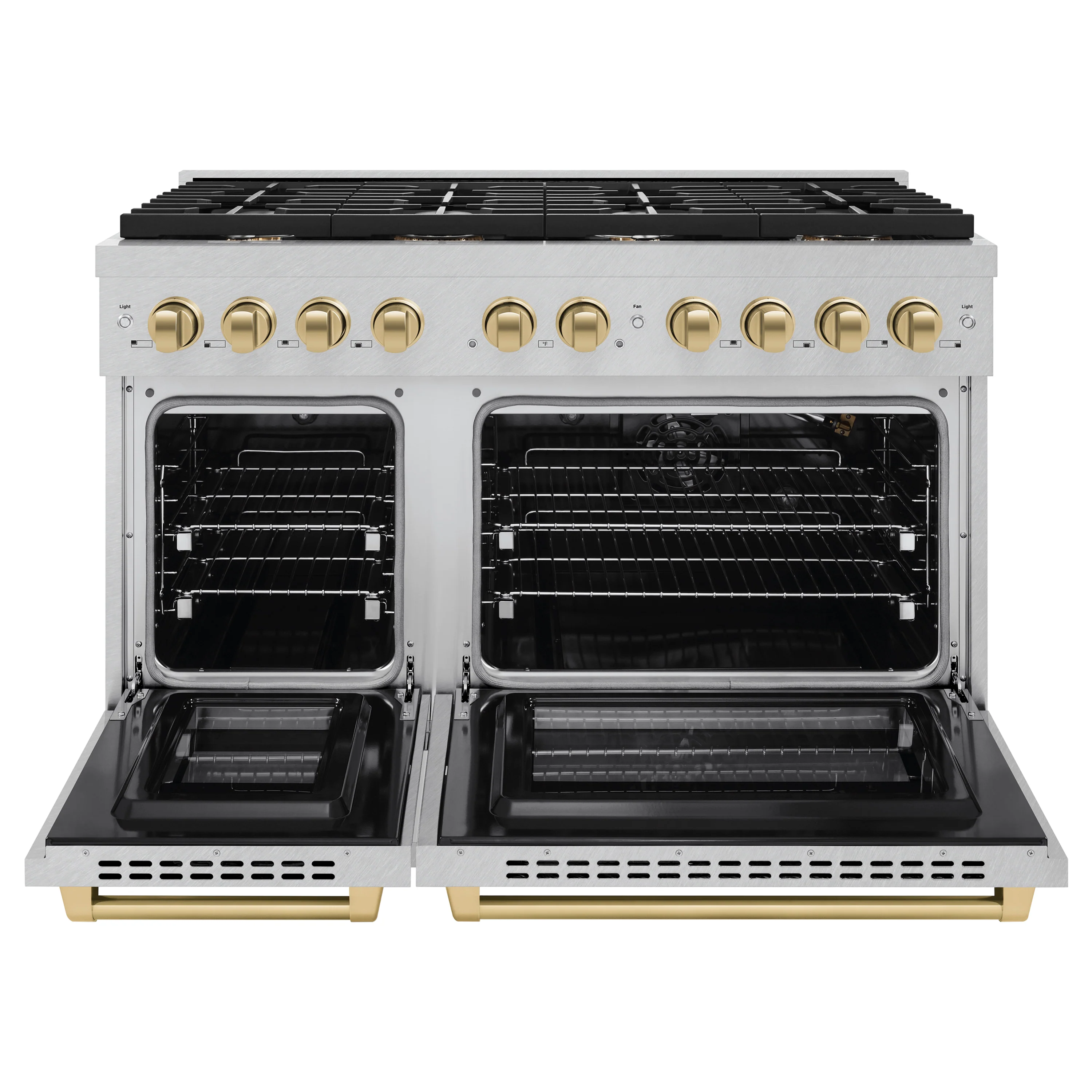 ZLINE Autograph Edition 48 in. 6.7 cu. ft. Paramount Double Oven Gas Range with 8 Burner Cooktop in Satin Stainless Steel and Champagne Bronze Accents (SGRSZ-48-CB) - Image 5