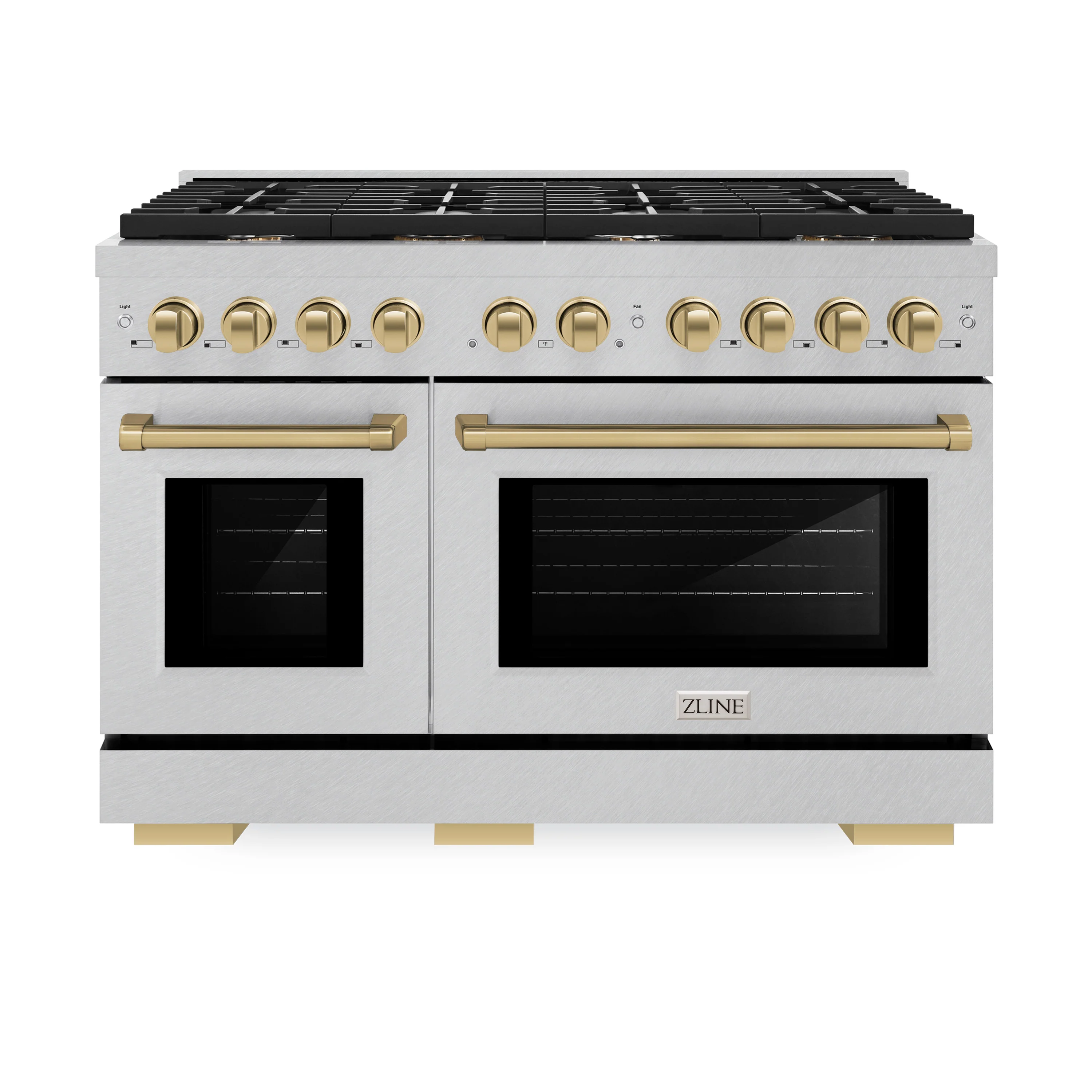 ZLINE Autograph Edition 48 in. 6.7 cu. ft. Paramount Double Oven Gas Range with 8 Burner Cooktop in Satin Stainless Steel and Champagne Bronze Accents (SGRSZ-48-CB) - Image 6