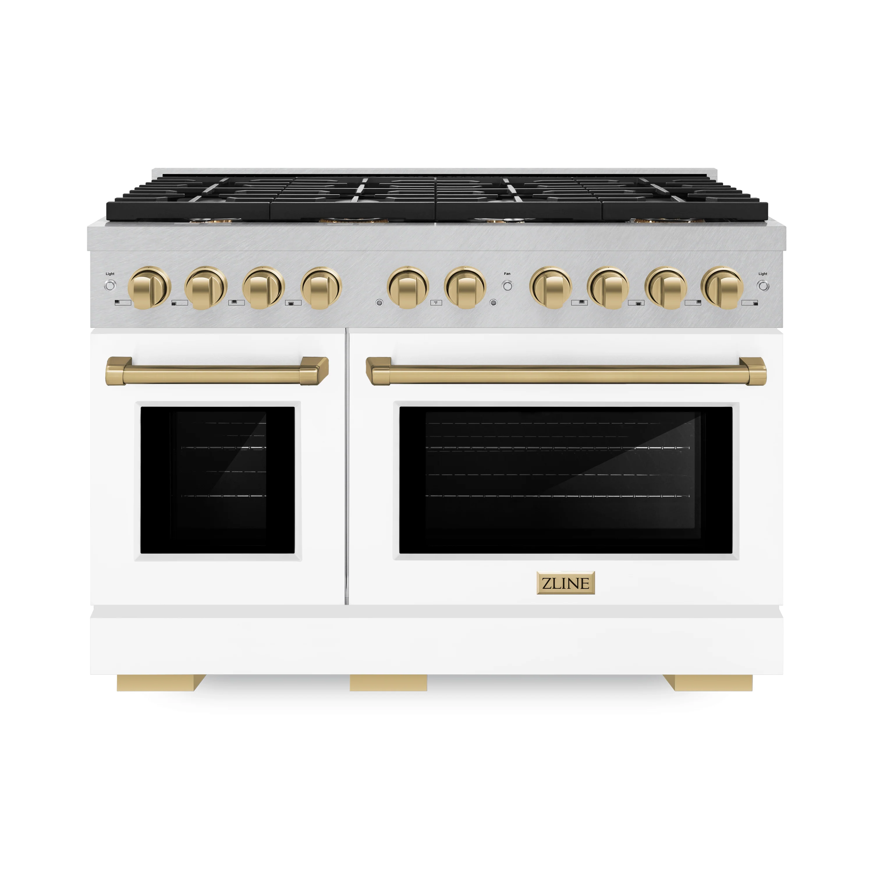 ZLINE Autograph Edition 48 in. 6.7 cu. ft. Paramount Double Oven Gas Range with 8 Burner Cooktop in Satin Stainless Steel with White Matte Doors and Champagne Bronze Accents (SGRSZ-WM-48-CB) - Image 5