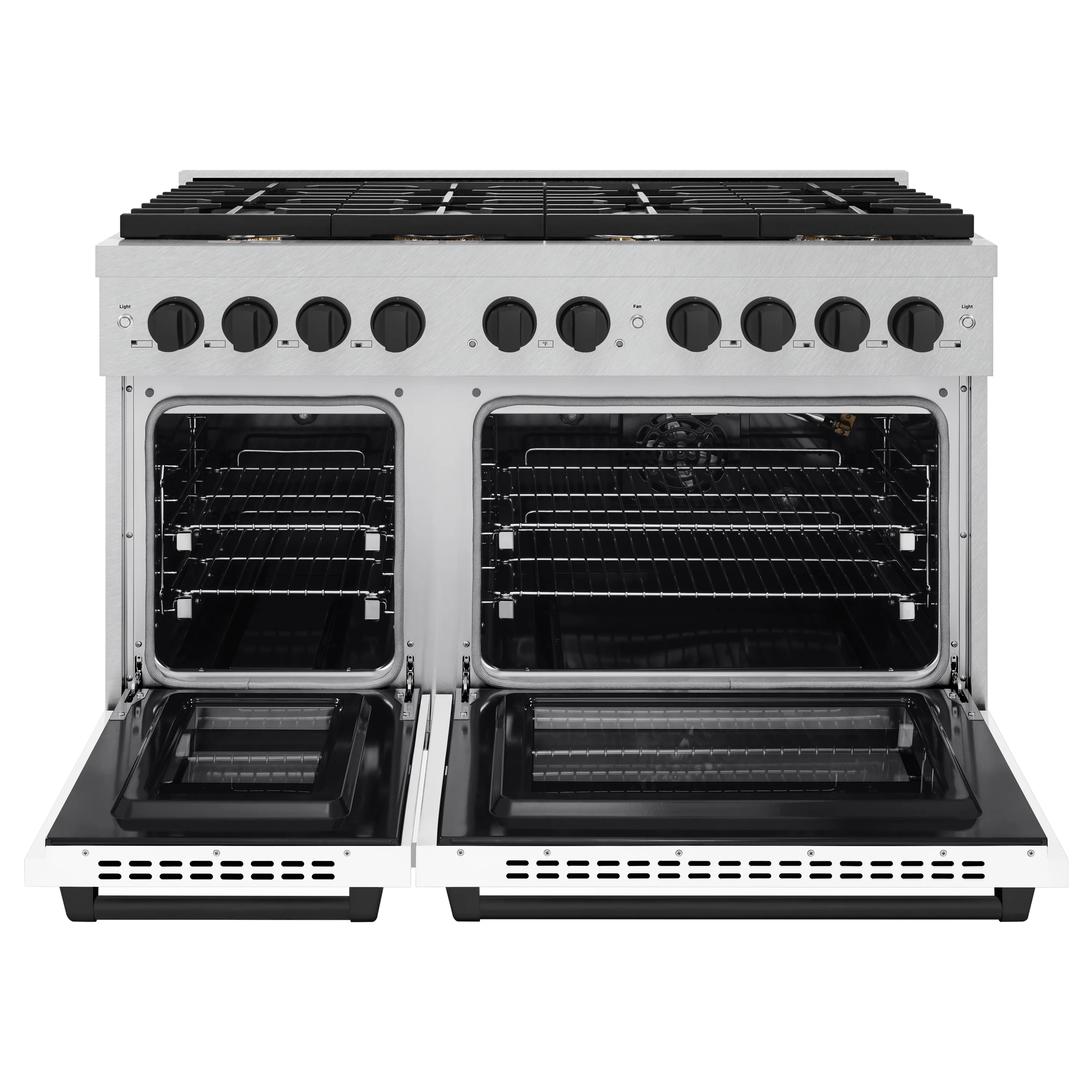 ZLINE Autograph Edition 48 in. 6.7 cu. ft. Paramount Double Oven Gas Range with 8 Burner Cooktop in Satin Stainless Steel with White Matte Doors and Matte Black Accents (SGRSZ-WM-48-MB) - Image 6
